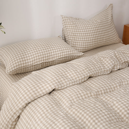 BEIGE GINGHAM - Duvet Cover + Pillow Cases | 100% French Flax Linen