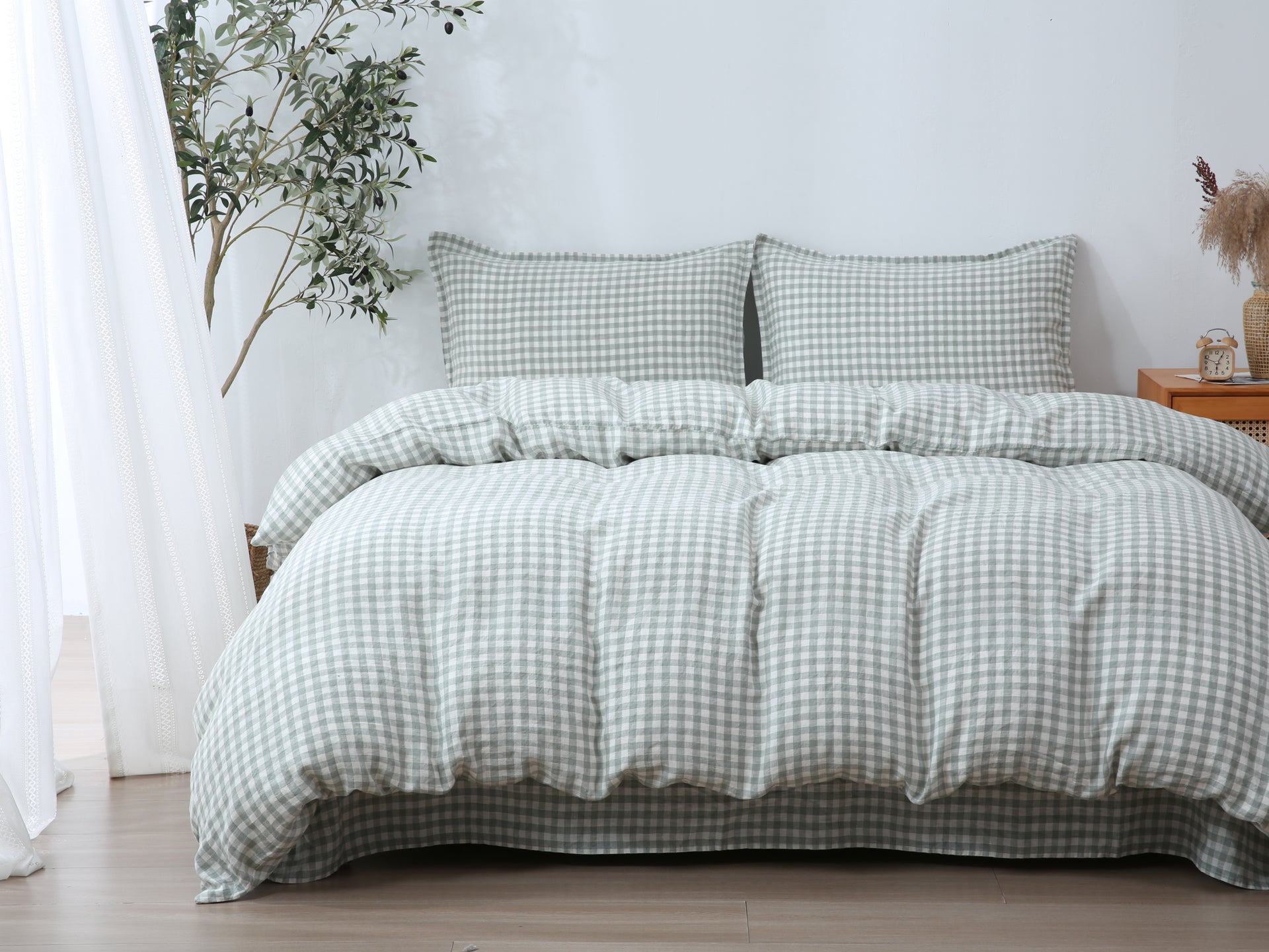 Linen Duvet Cover + Pillowcases - Sage Gingham