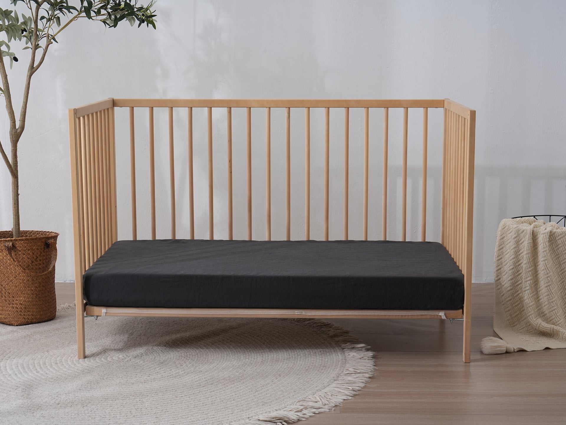 Linen Fitted Cot Sheet - Charcoal