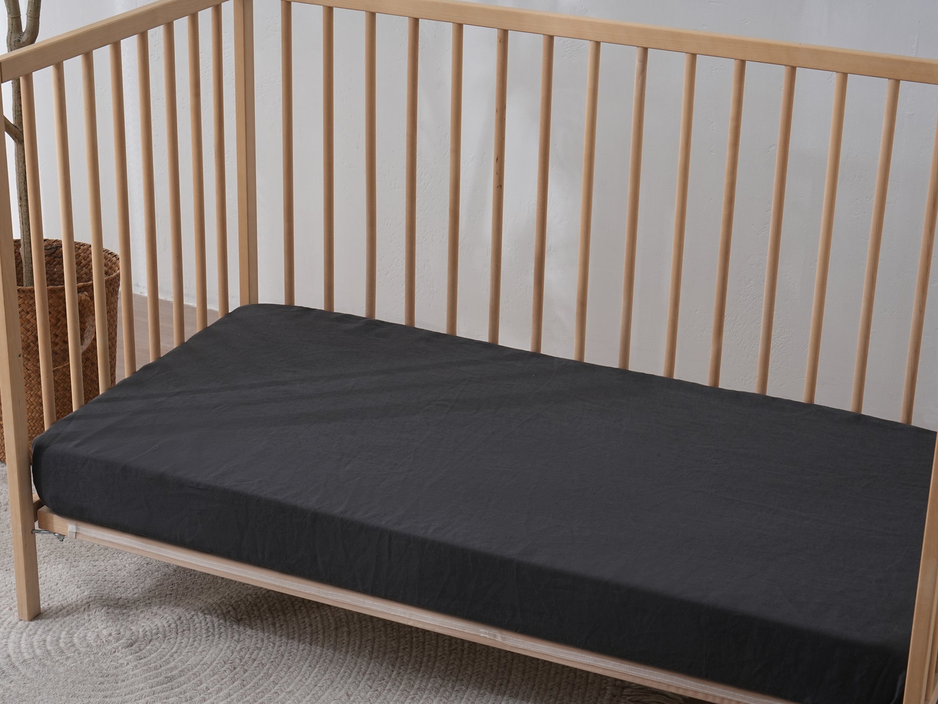 Linen Fitted Cot Sheet - Charcoal