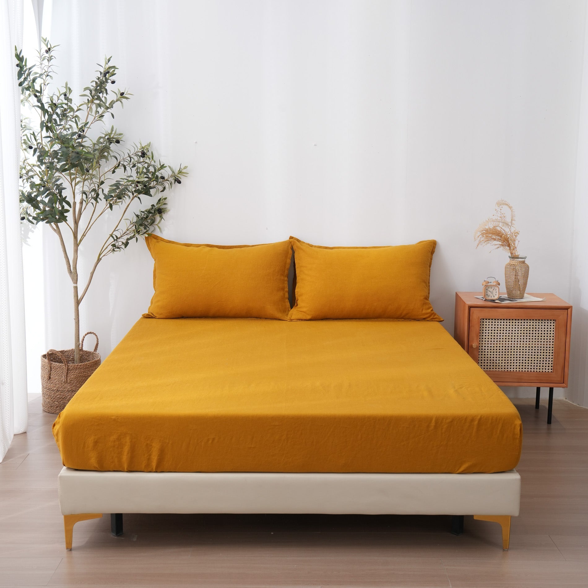 Linen Fitted Sheet - Turmeric