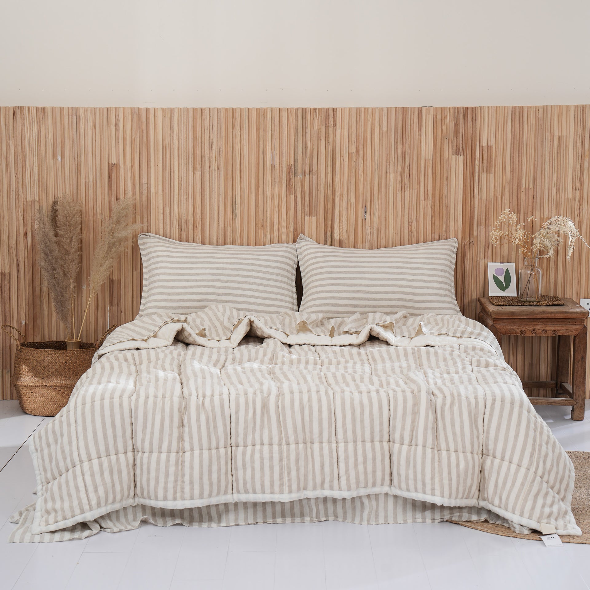 Quilted Linen Blanket - Cloud + Sand Stripe