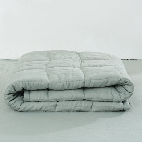 Quilted Linen Blanket - SAGE + PINSTRIPE