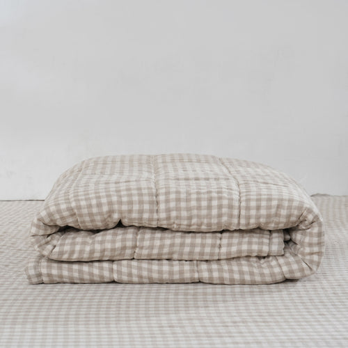 Quilted Linen Blanket - BEIGE GINGHAM