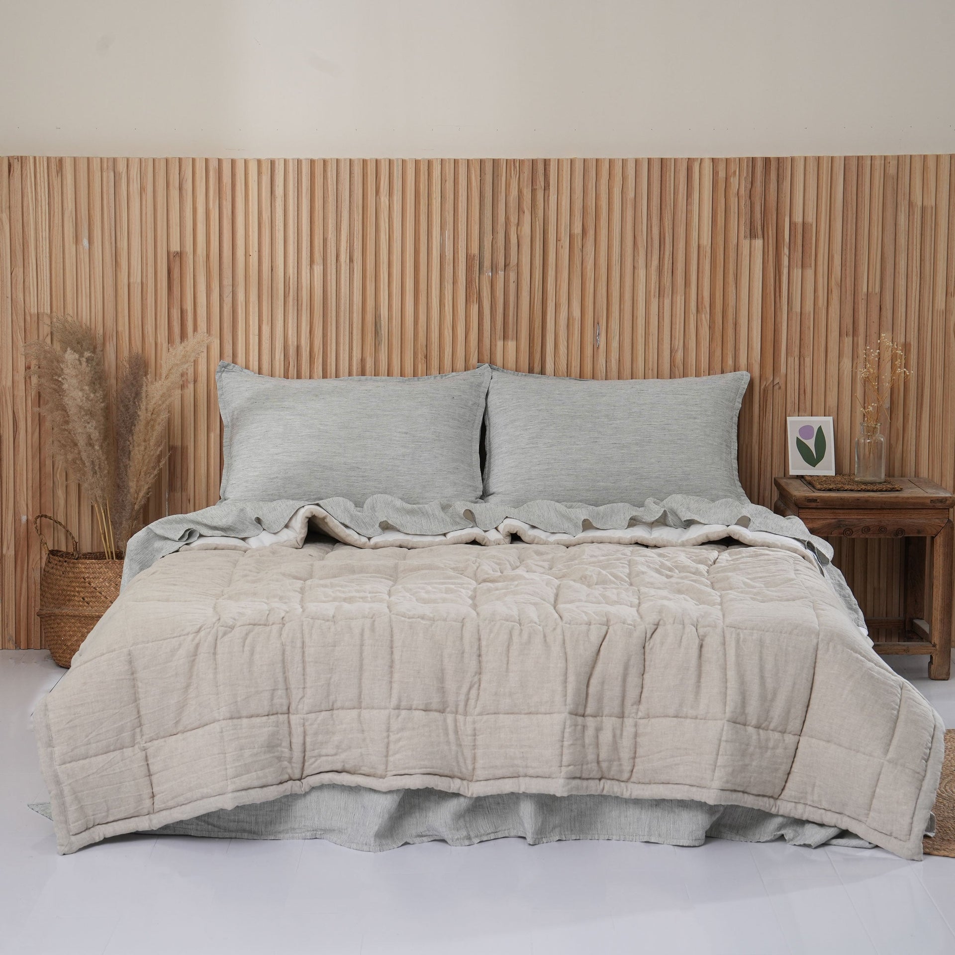 Quilted Linen Blanket - Sand + Snow