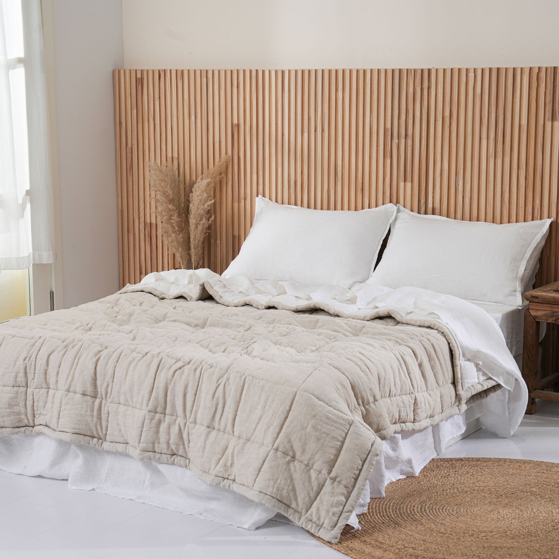 Quilted Linen Blanket - Sand + Snow