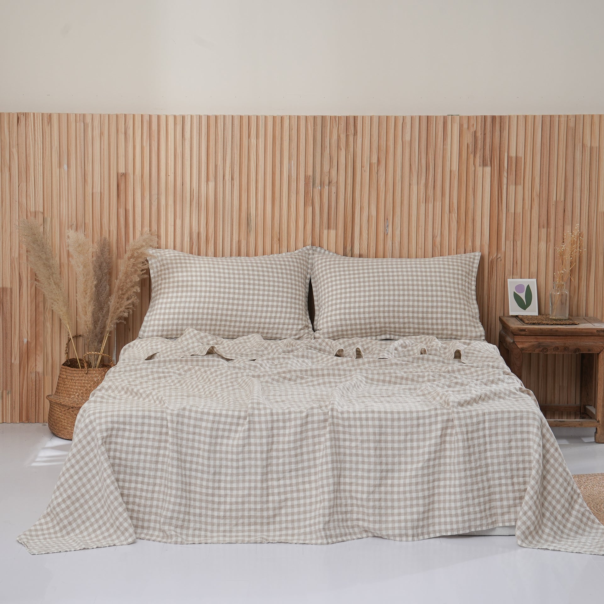 Linen Sheet Set - Beige Gingham