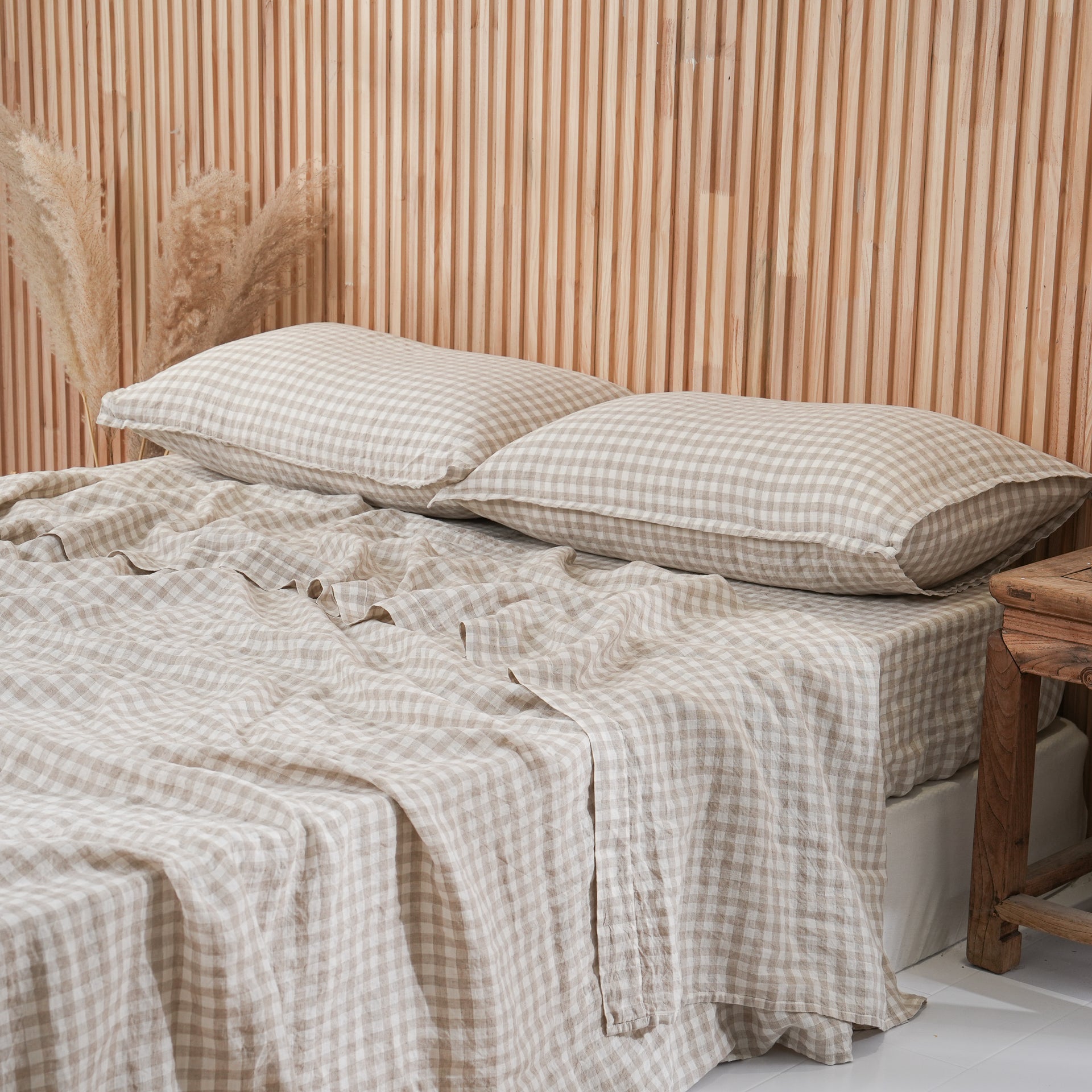 Linen Sheet Set - Beige Gingham