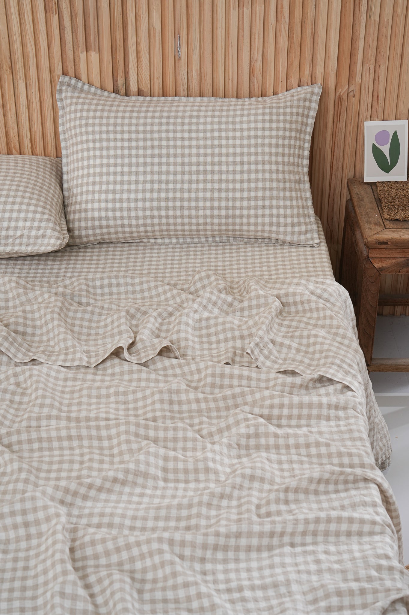 Linen Sheet Set - Beige Gingham