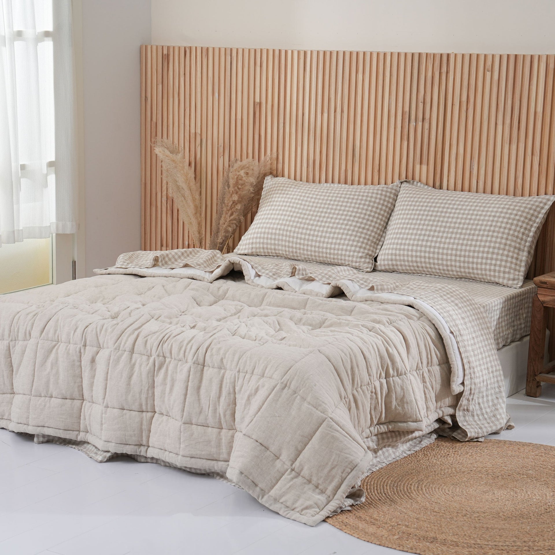 Quilted Linen Blanket - Sand + Snow