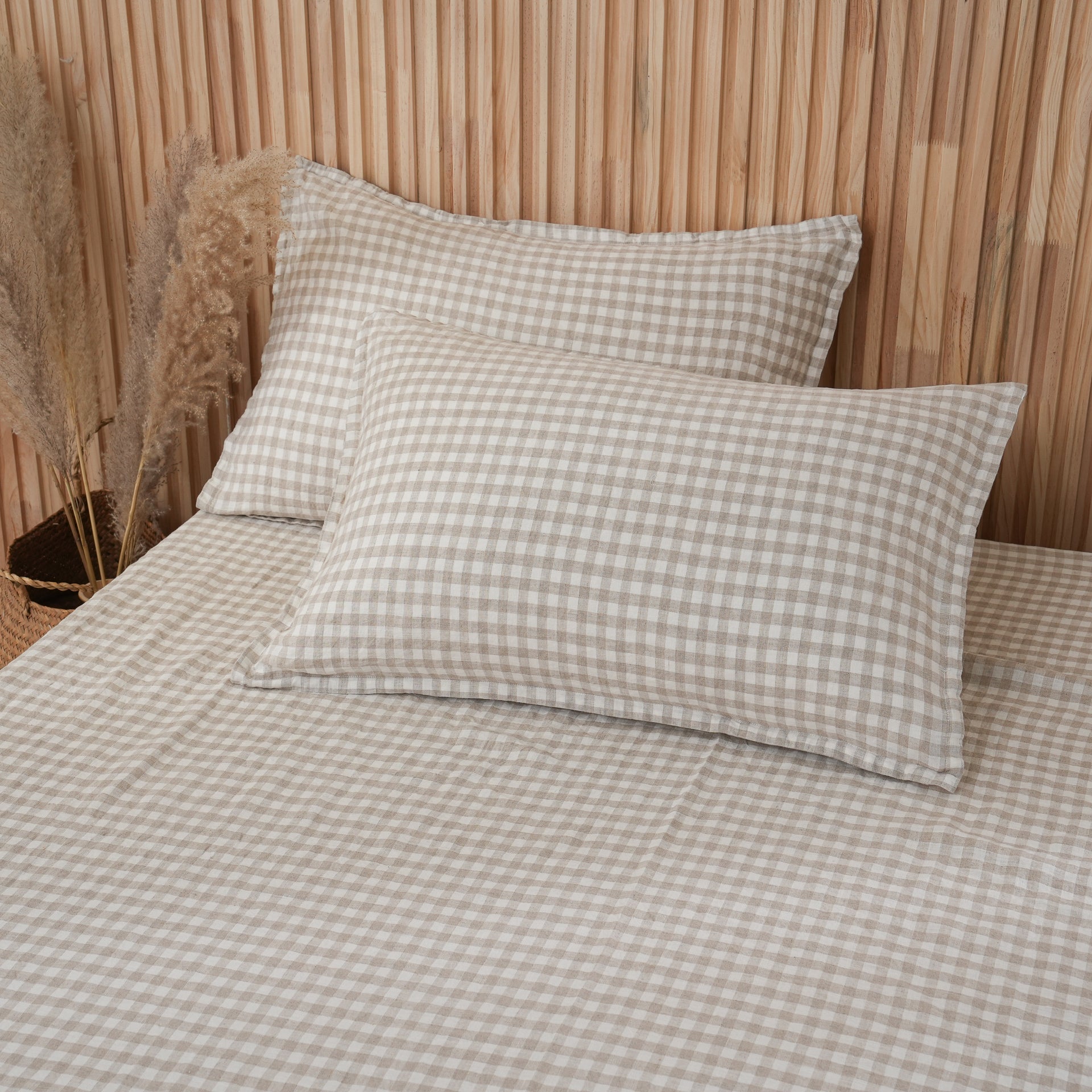 Linen Sheet Set - Beige Gingham