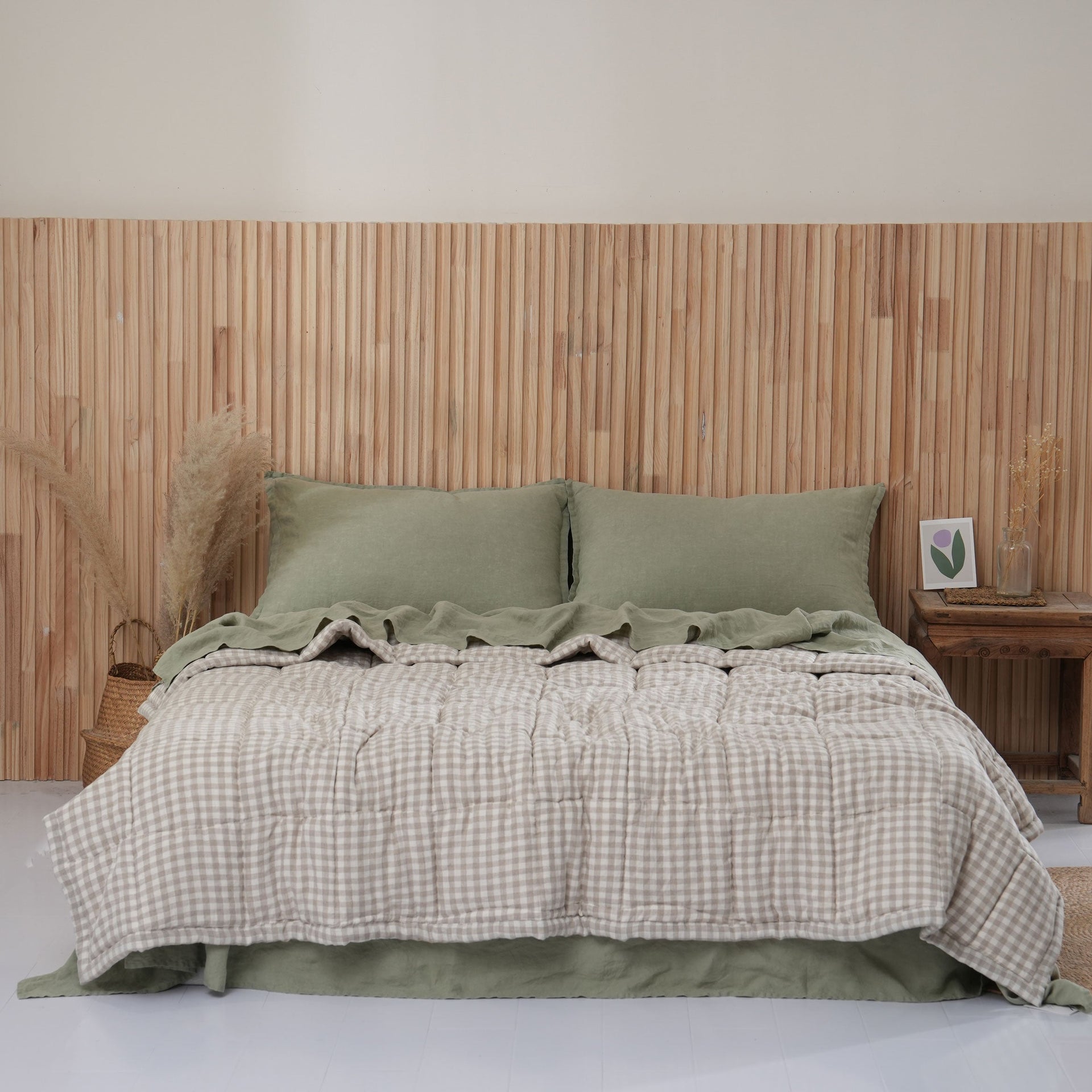 Quilted Linen Blanket - Beige Gingham