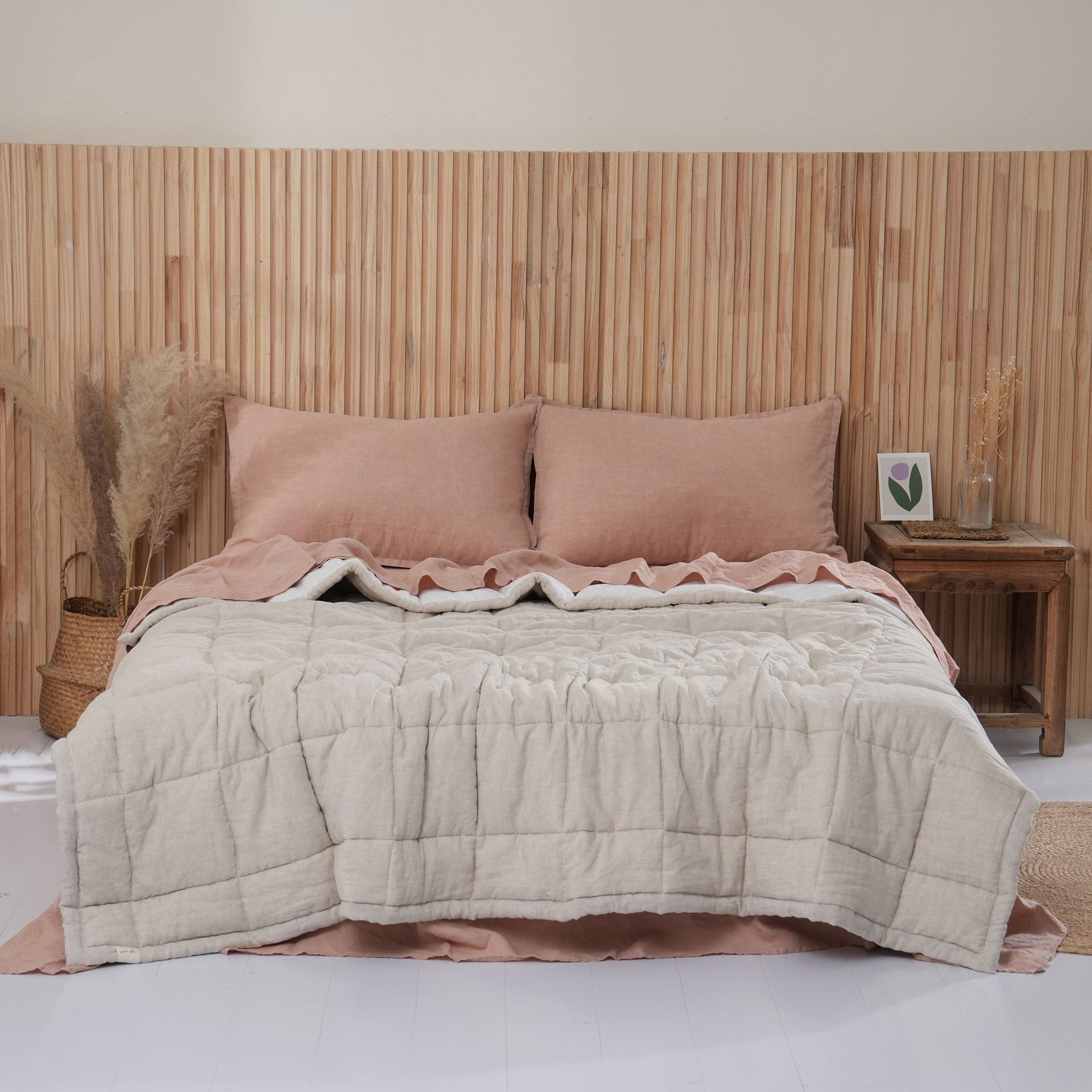 Quilted Linen Blanket - Sand + Snow