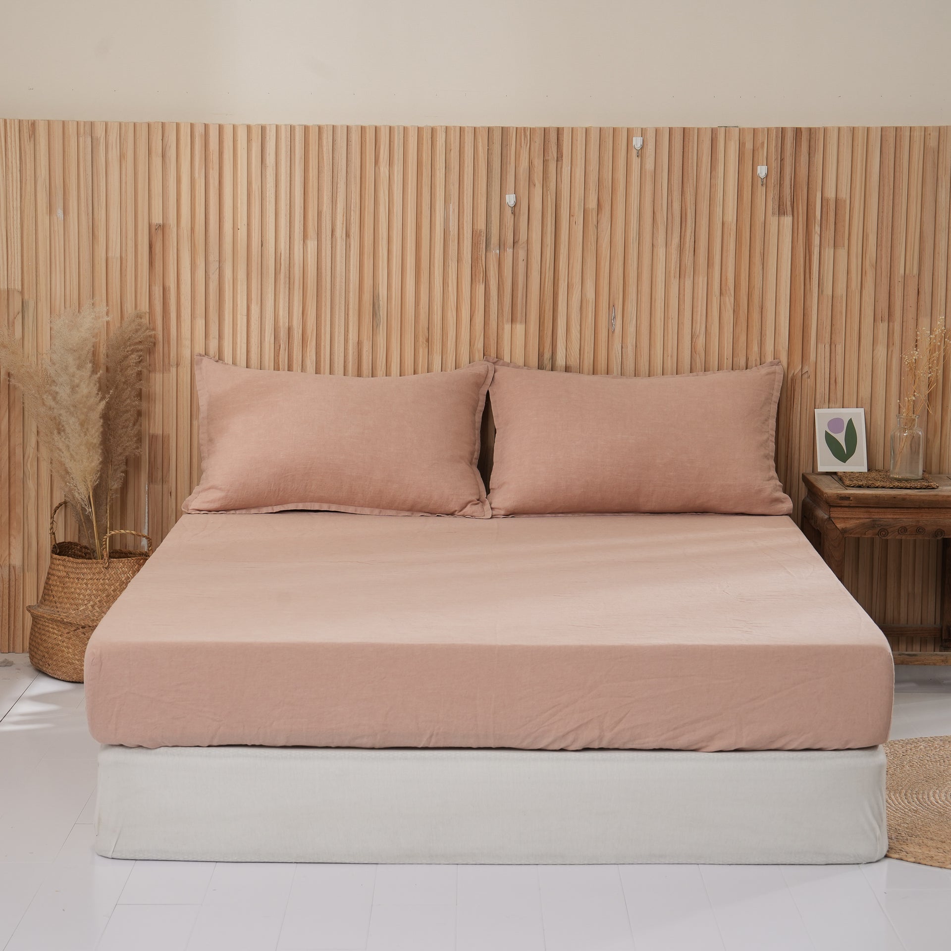 Linen Fitted Sheet - Pink Clay