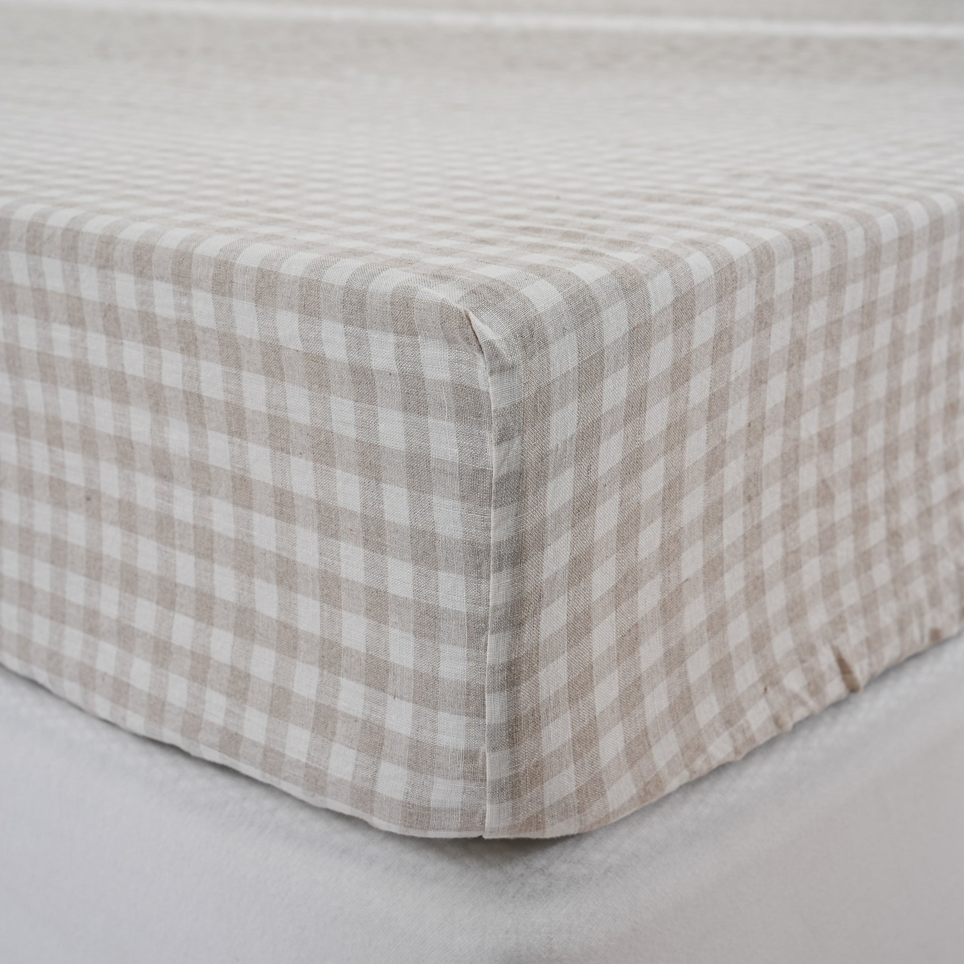 Linen Fitted Sheet - Beige Gingham