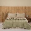 Quilted Linen Blanket - Fern + Beige Gingham
