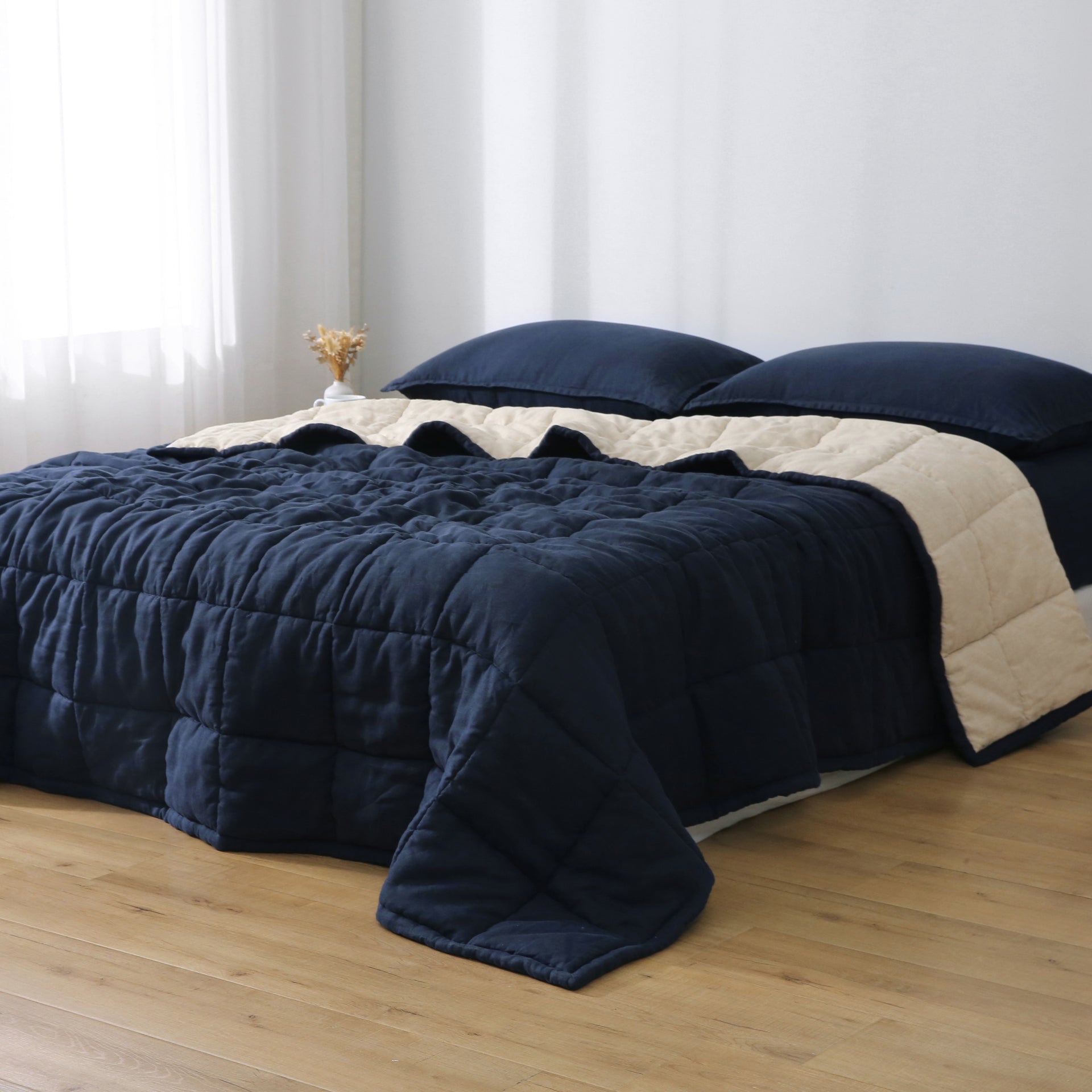 Quilted Linen Blanket - Ocean + Sand