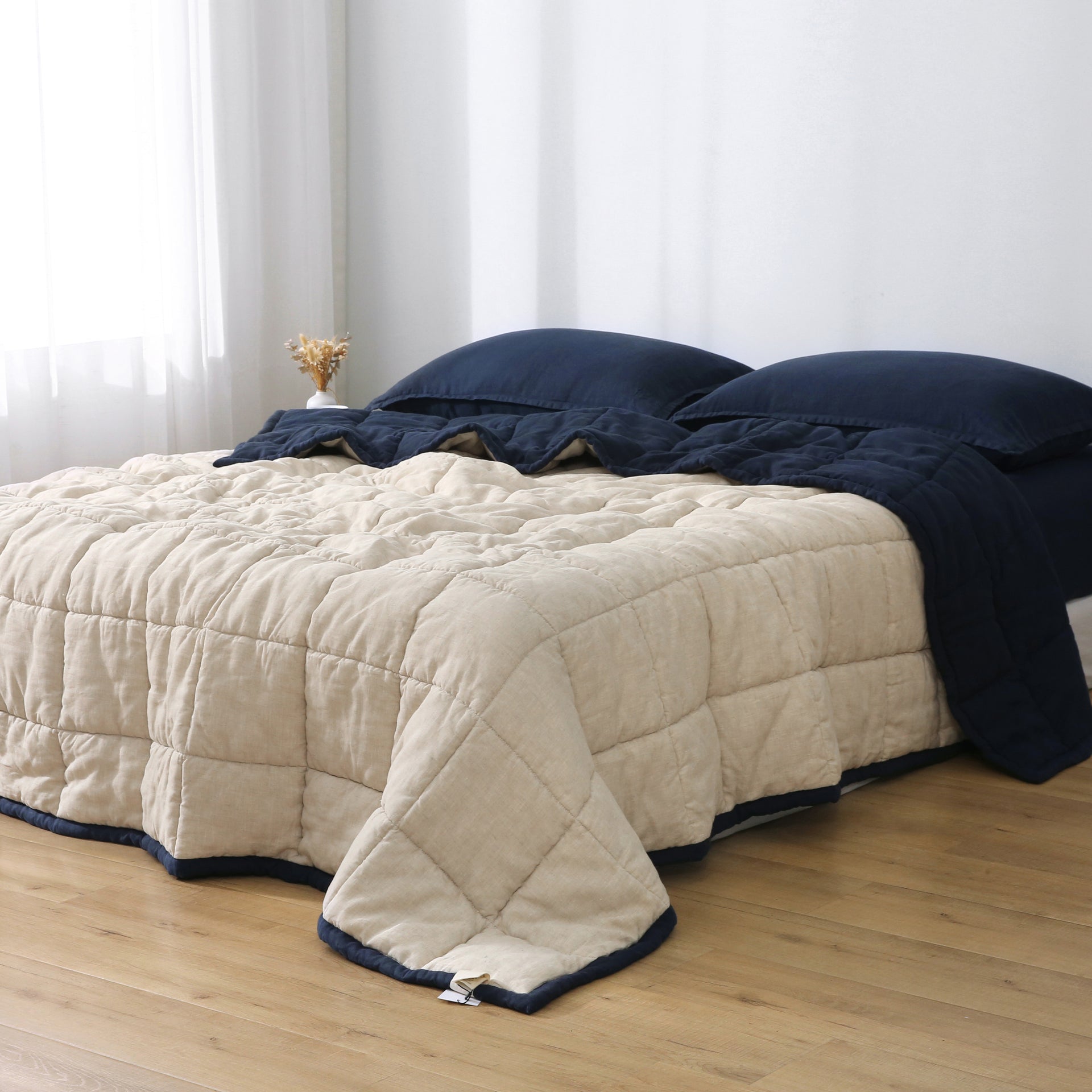 Quilted Linen Blanket - Ocean + Sand