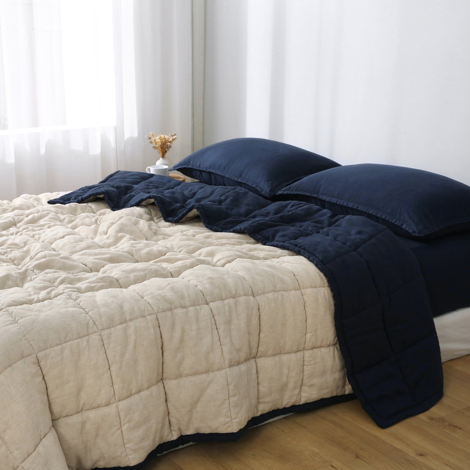 Quilted Linen Blanket - Ocean + Sand