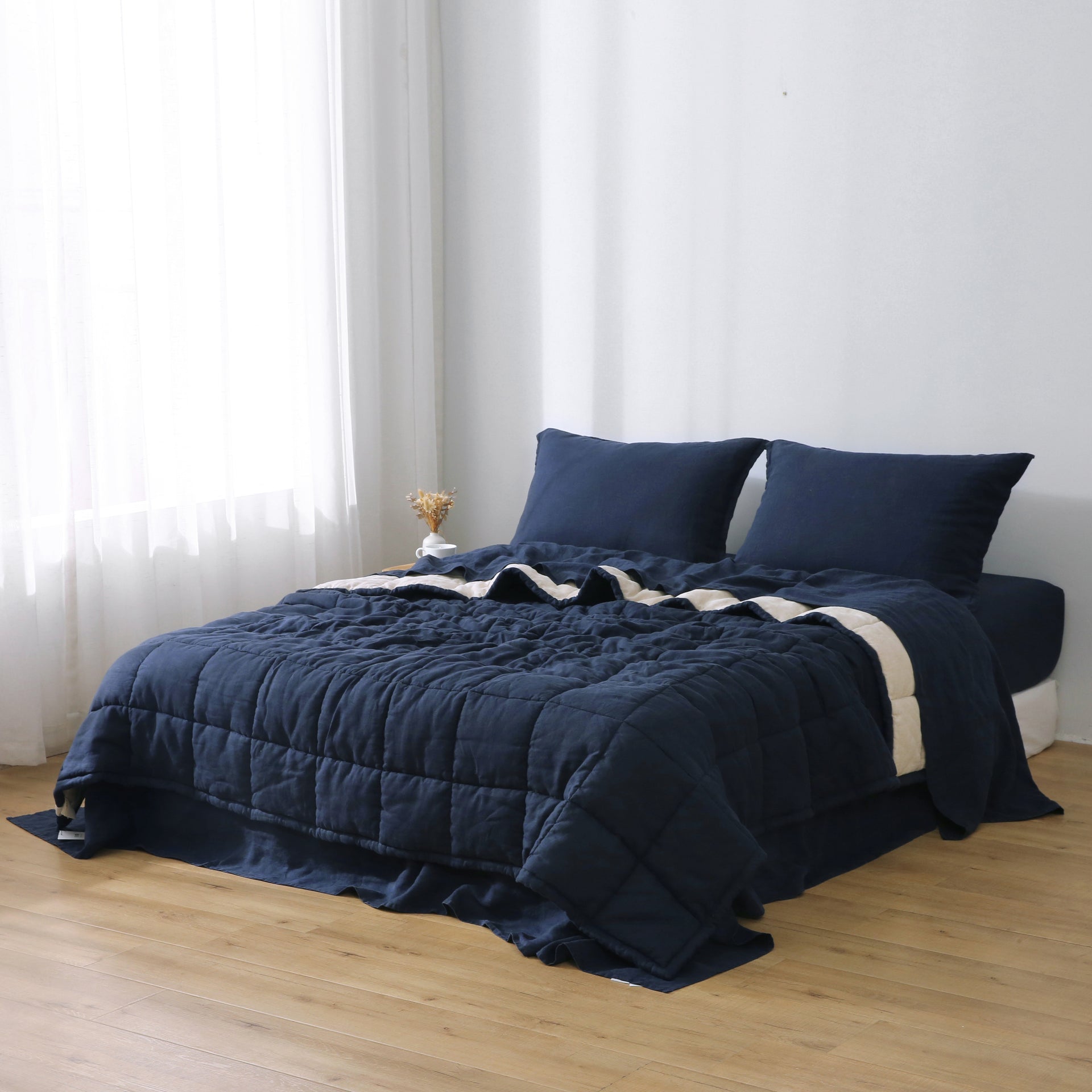 Quilted Linen Blanket - Ocean + Sand
