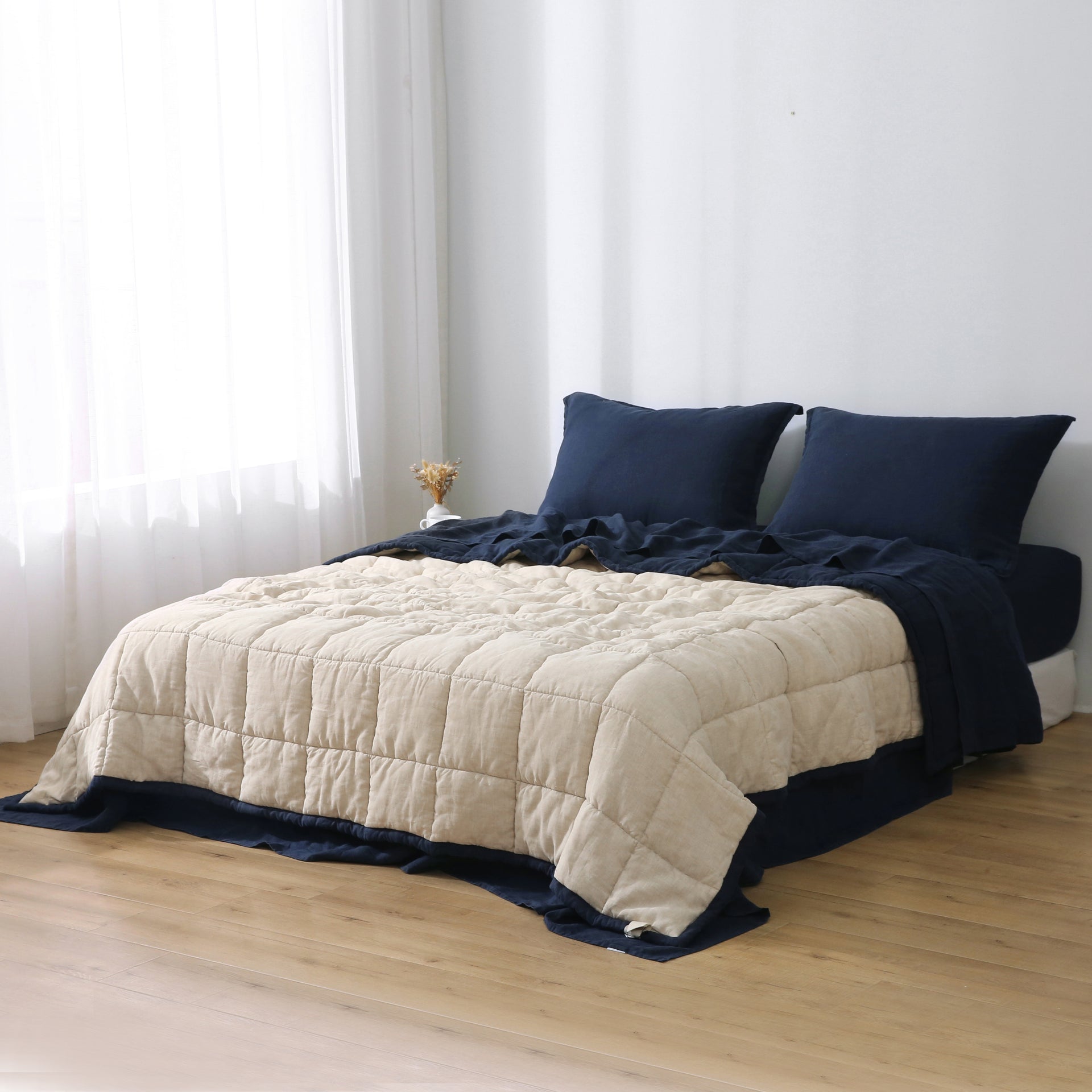 Quilted Linen Blanket - Ocean + Sand