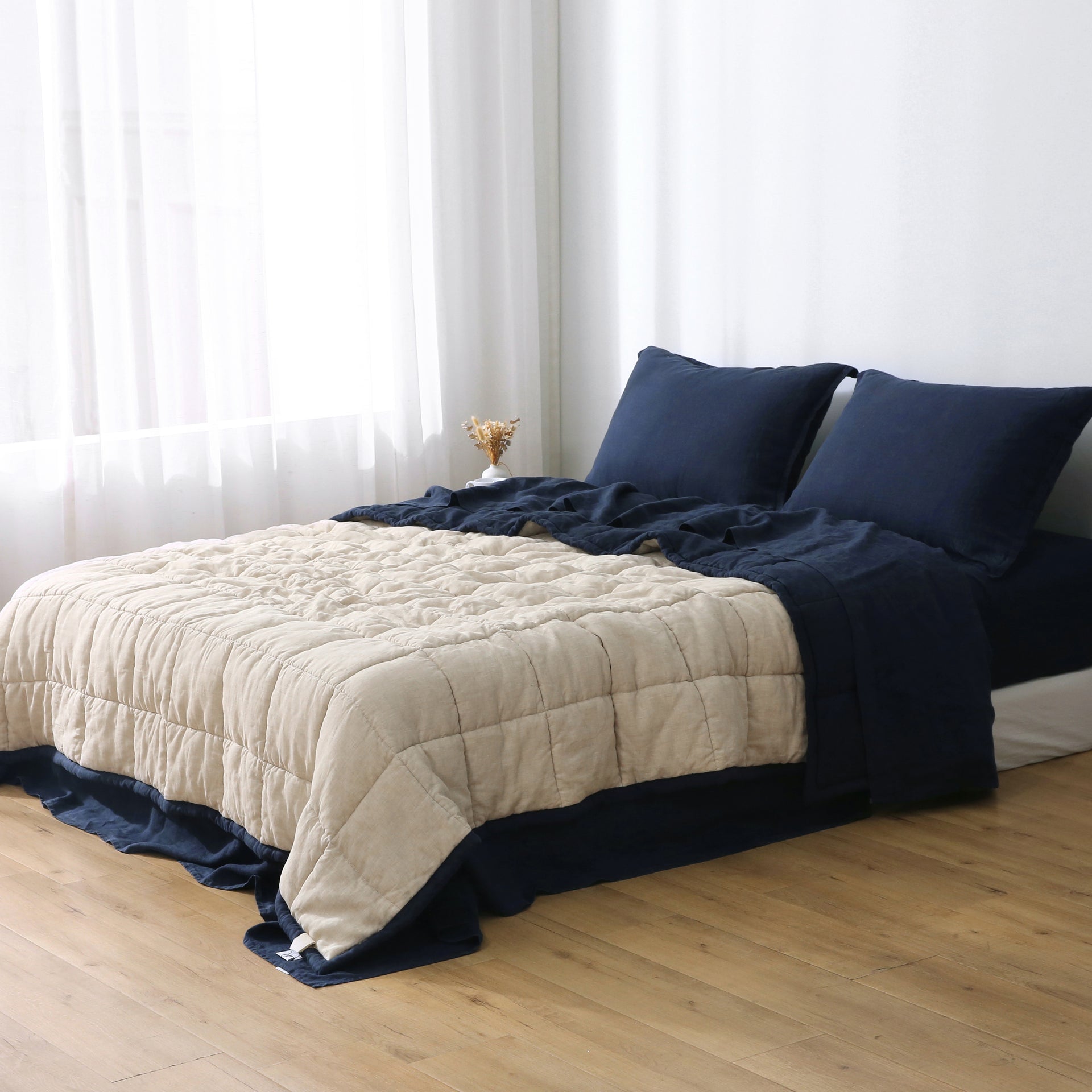 Quilted Linen Blanket - Ocean + Sand