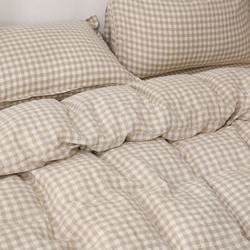 Beige Gingham - Duvet Cover + Pillow Cases | 100% French Flax Linen