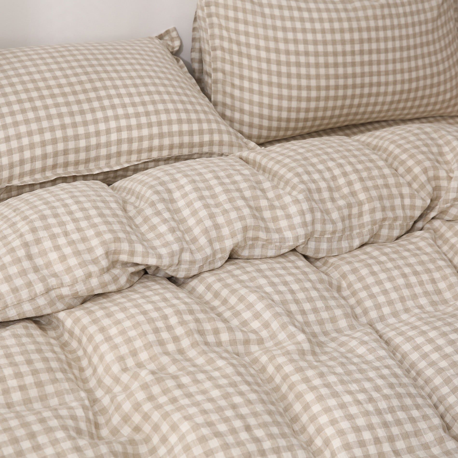 Linen Duvet Cover + Pillowcases - Beige Gingham