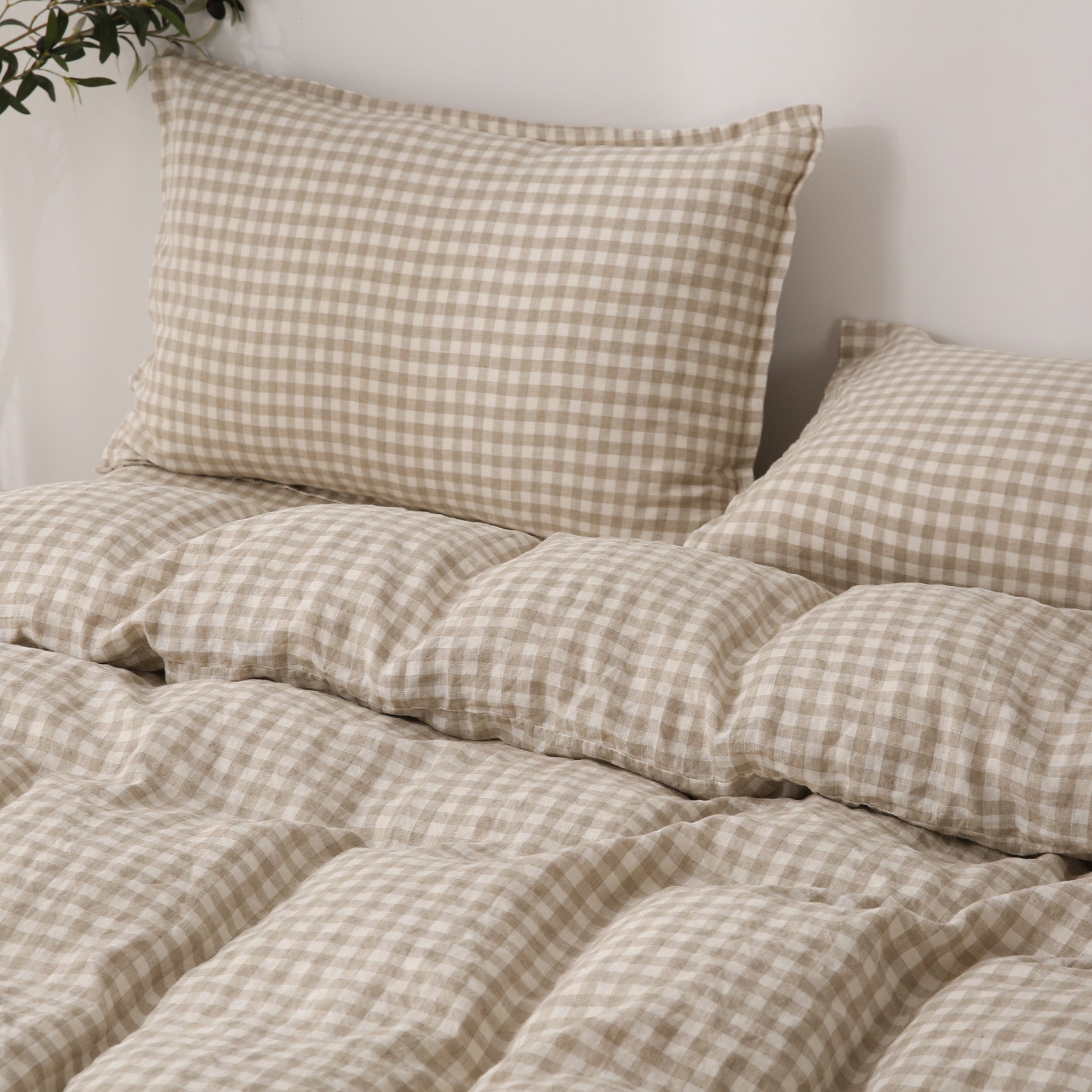 Linen Duvet Cover + Pillowcases - Beige Gingham