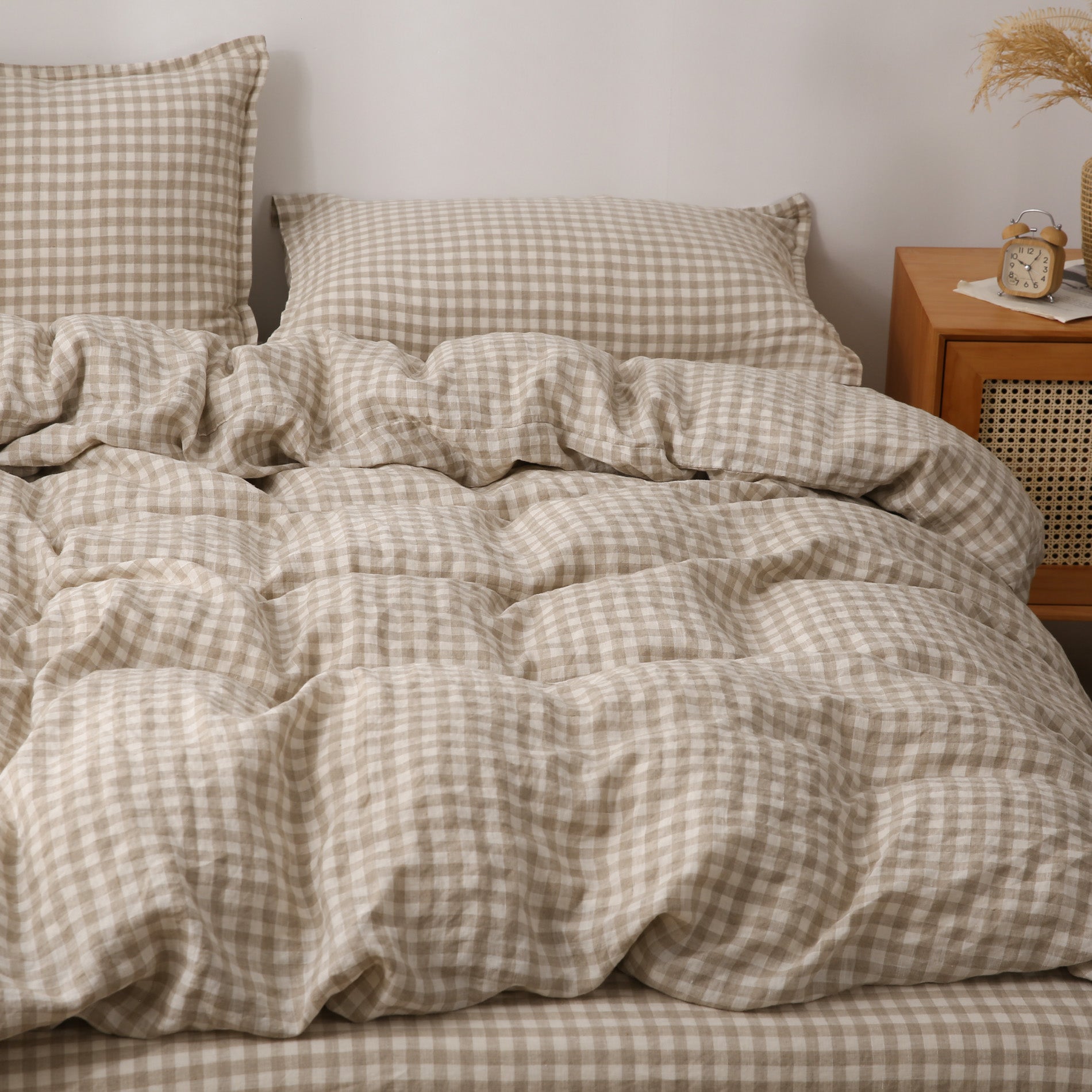Linen Duvet Cover + Pillowcases - Beige Gingham
