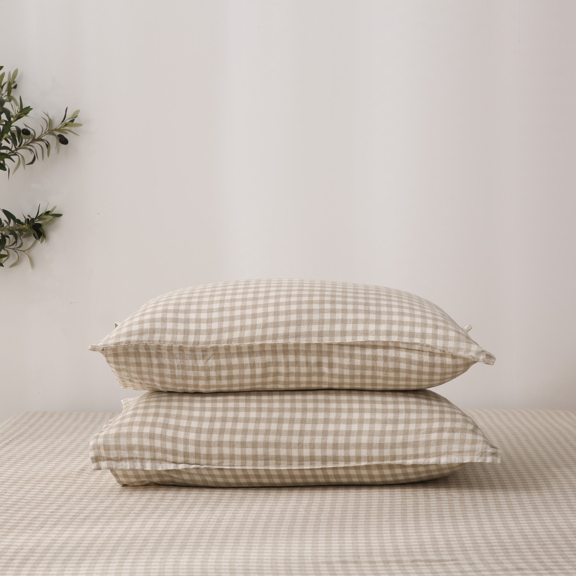 Linen Duvet Cover + Pillowcases - Beige Gingham