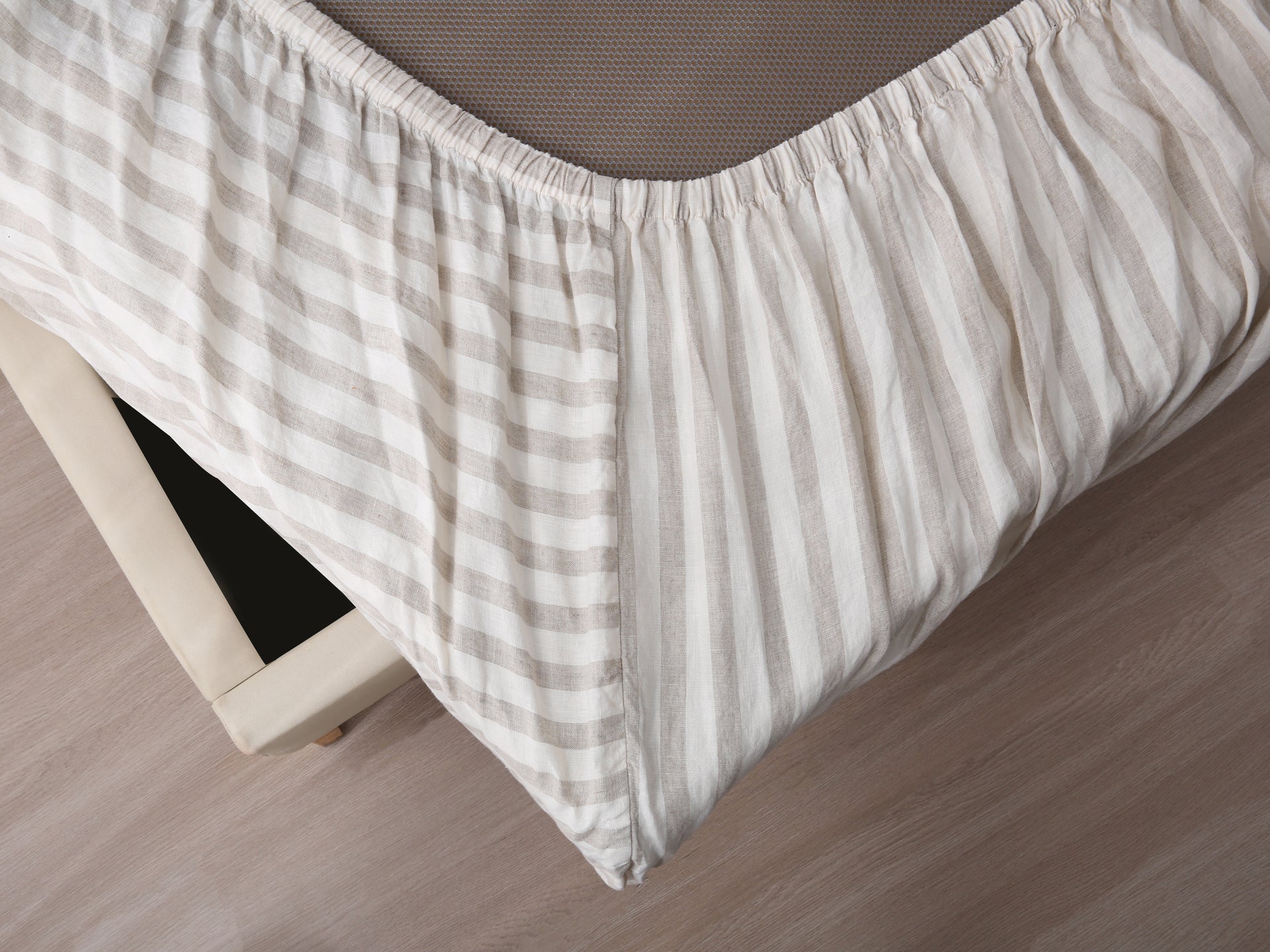 Linen Fitted Sheet - Sand Stripe