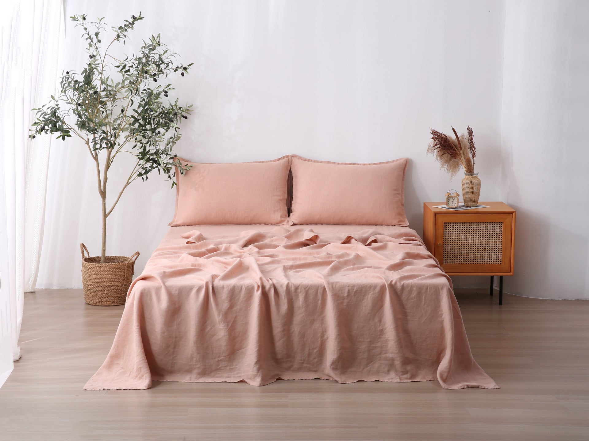 Linen Flat Sheet - Pink Clay