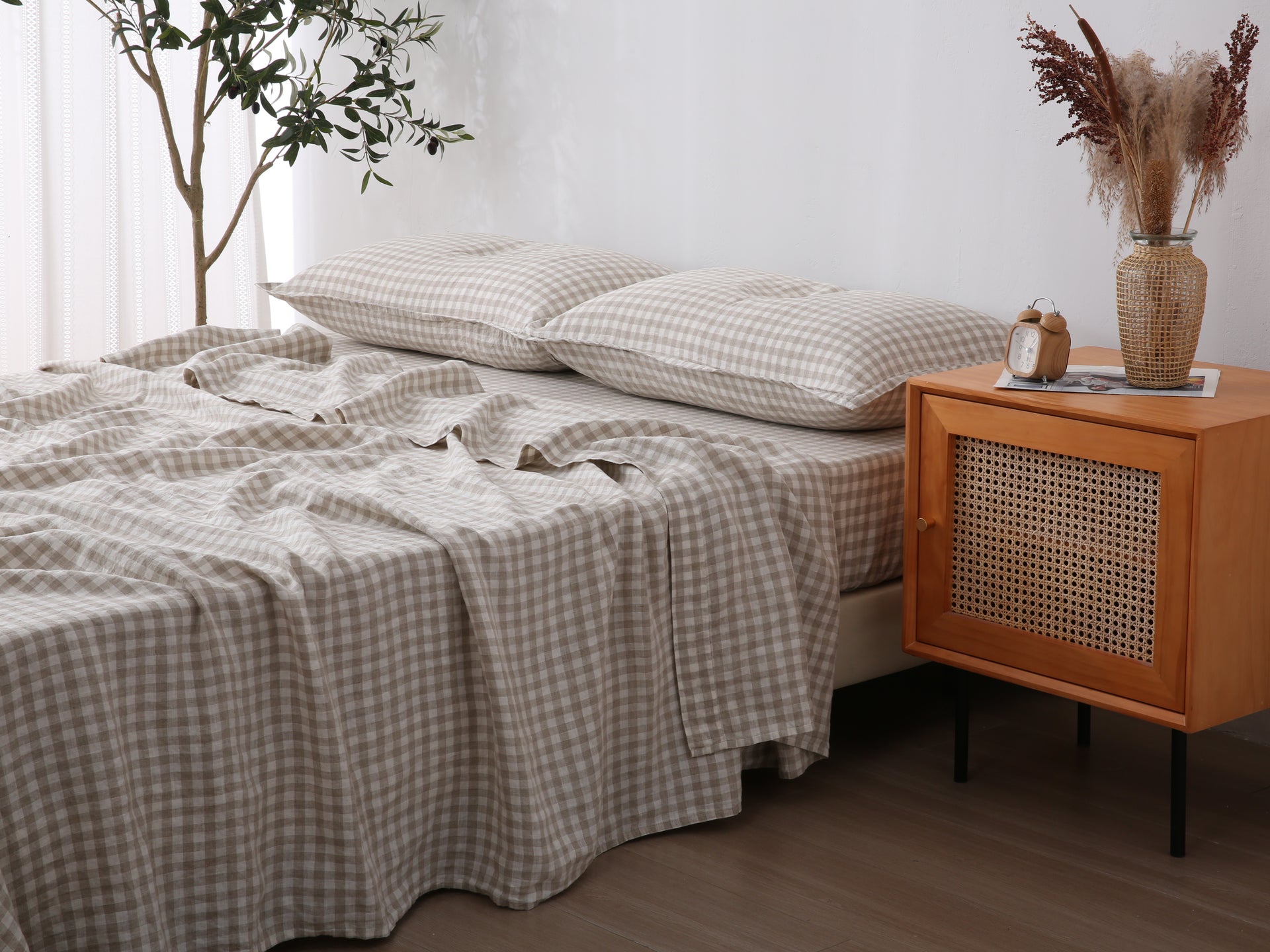 Linen Sheet Set - Beige Gingham