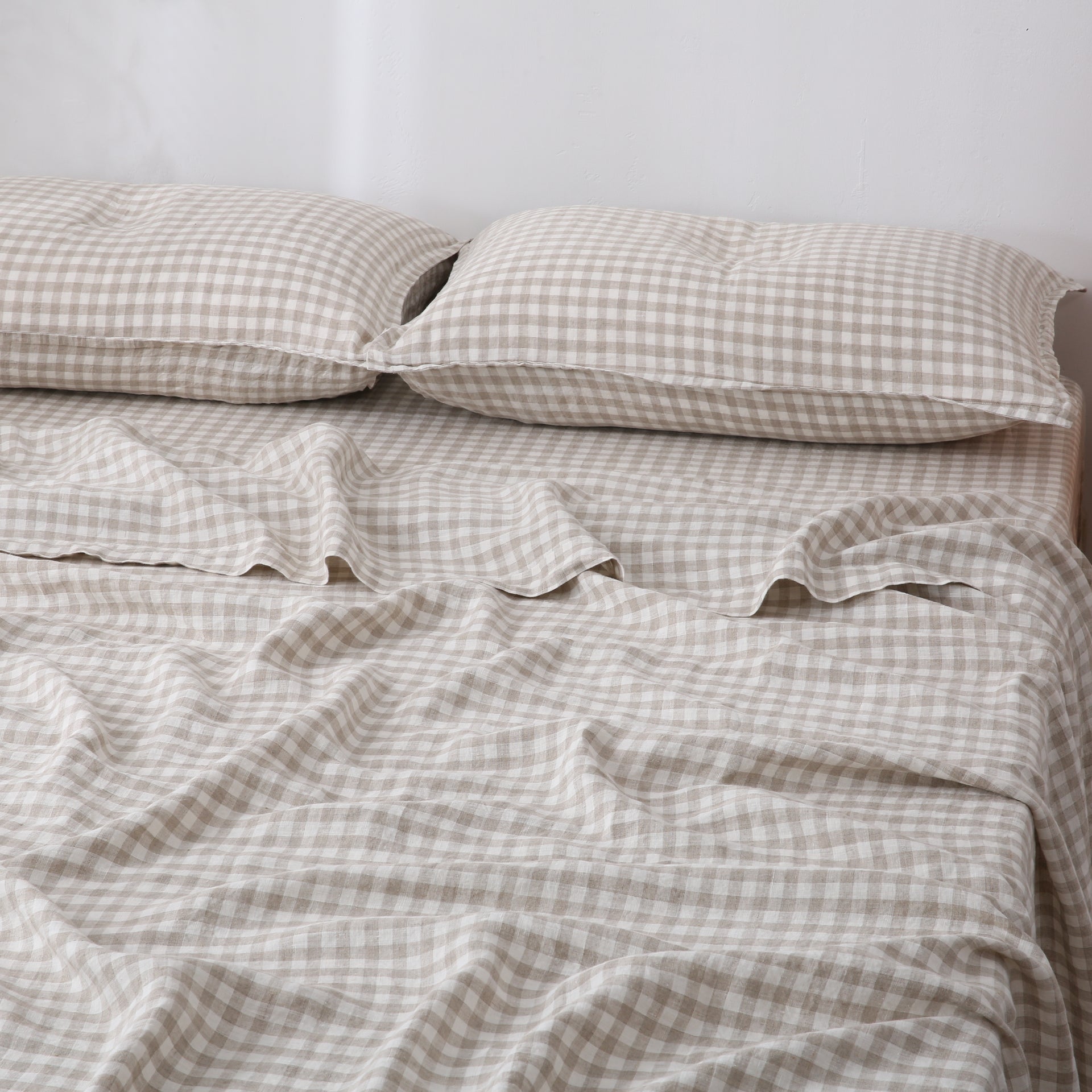 Linen Flat Sheet - Beige Gingham