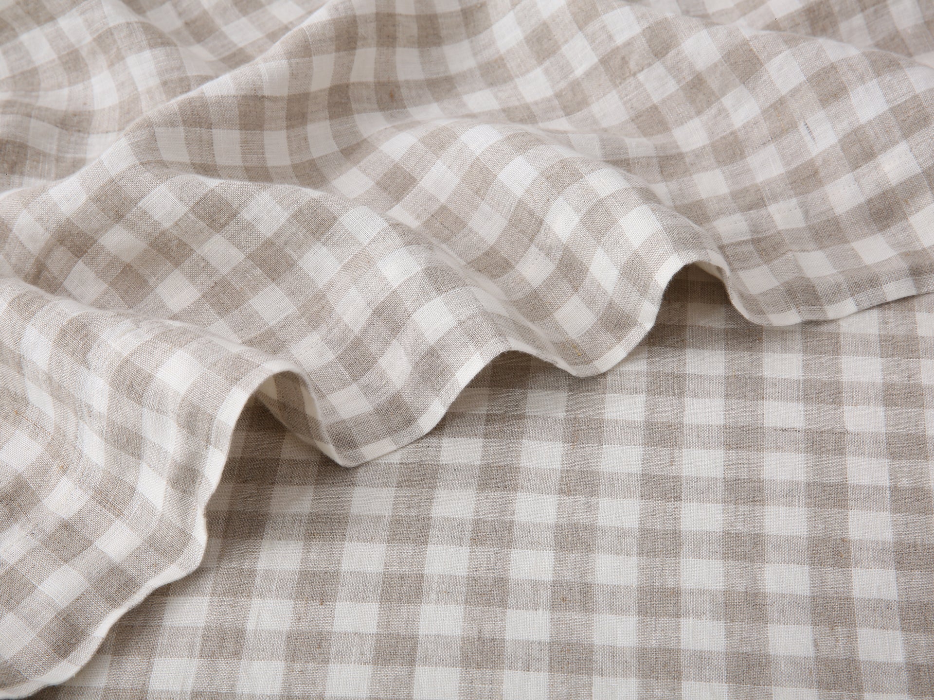 Linen Flat Sheet - Beige Gingham