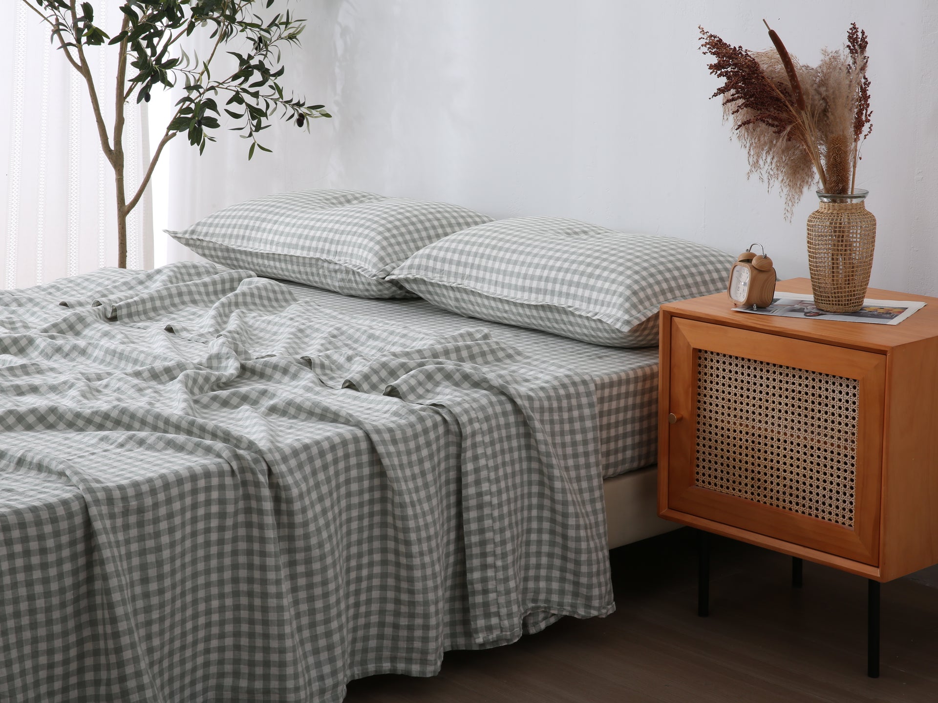 Linen Sheet Set - Sage Gingham