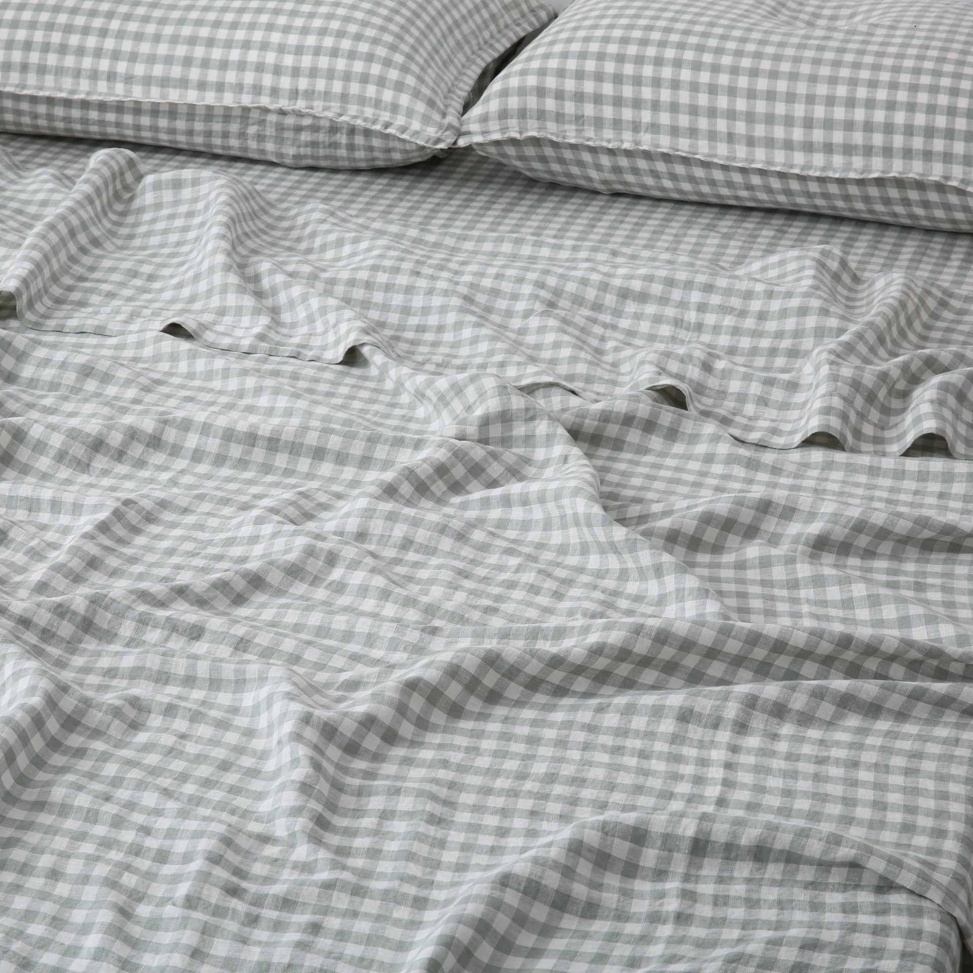 Linen Flat Sheet - Sage Gingham