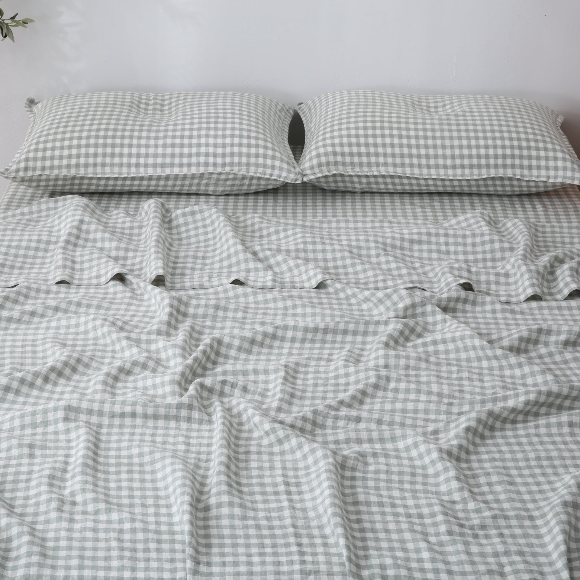 Linen Sheet Set - Sage Gingham