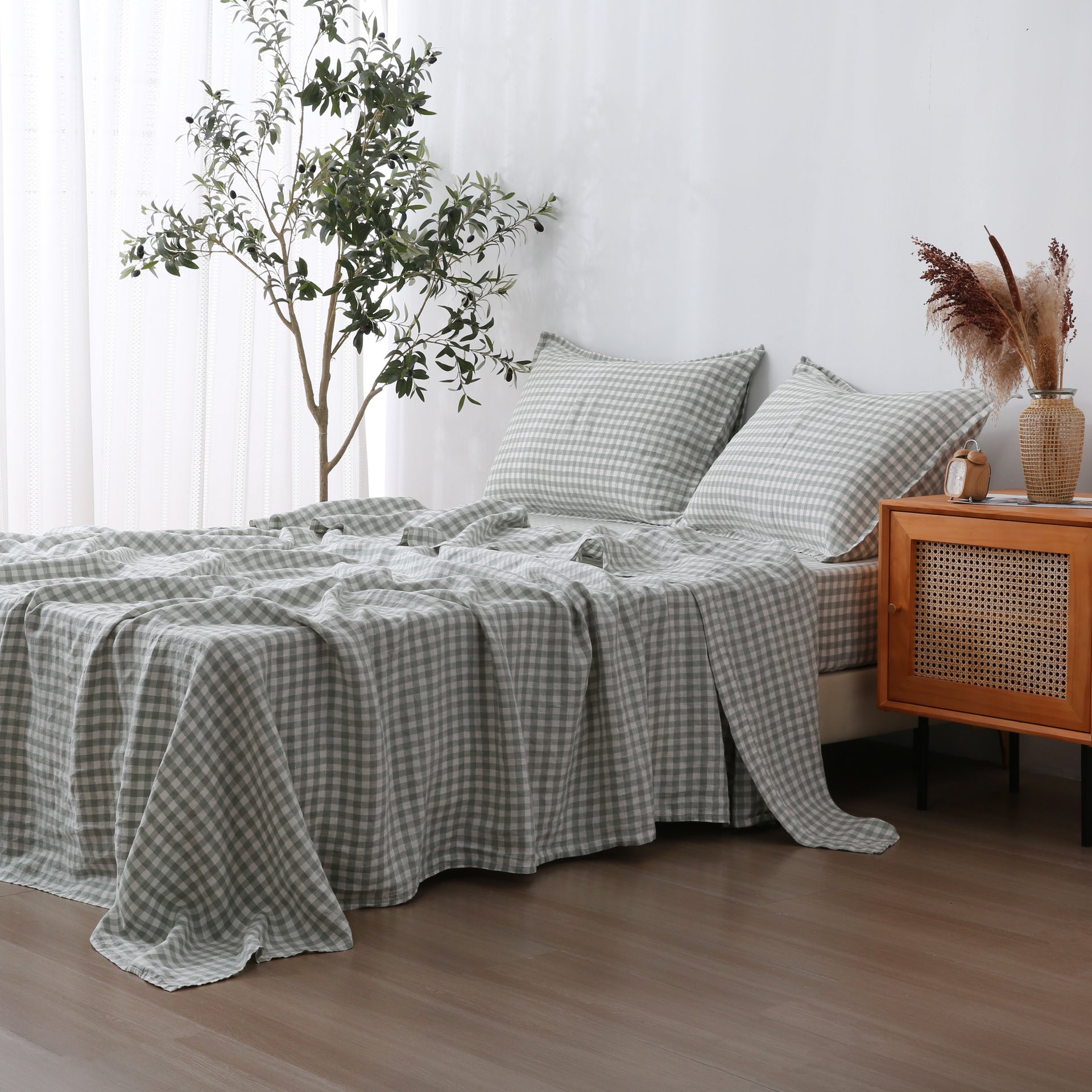 Linen Sheet Set - Sage Gingham