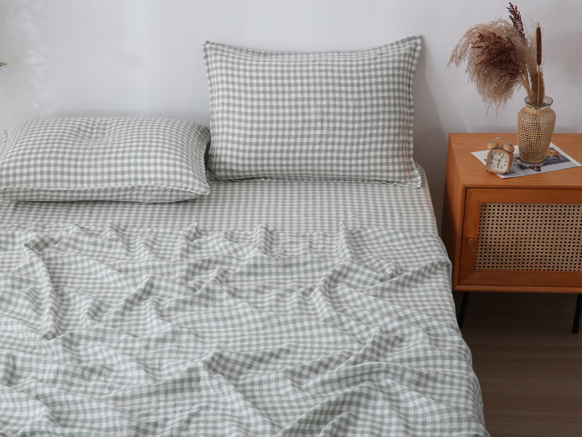 Linen Sheet Set - Sage Gingham