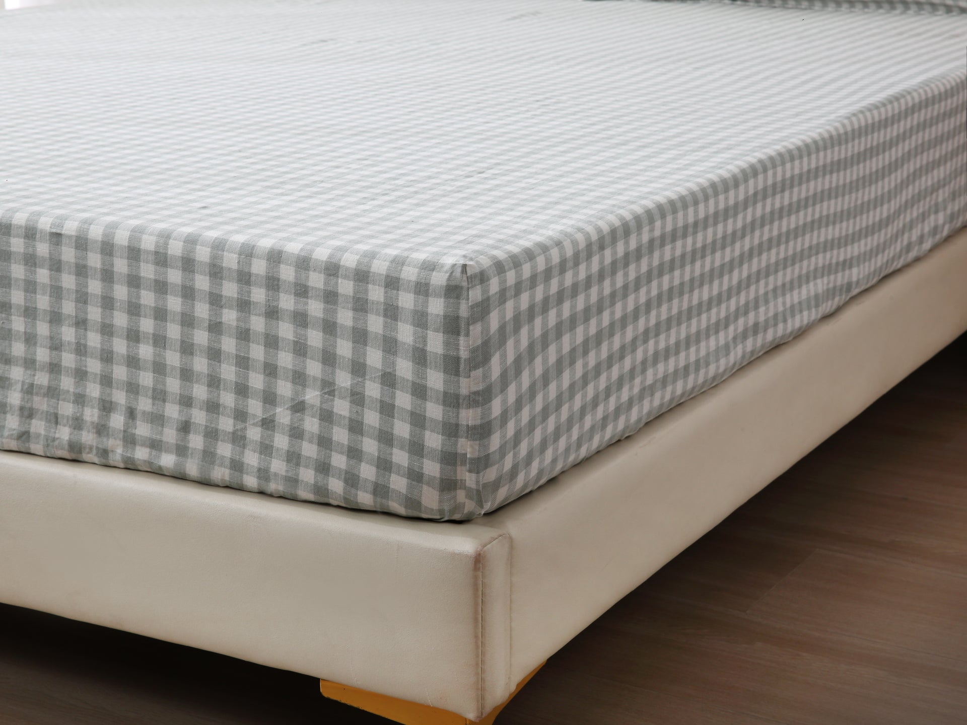Linen Fitted Sheet - Sage Gingham
