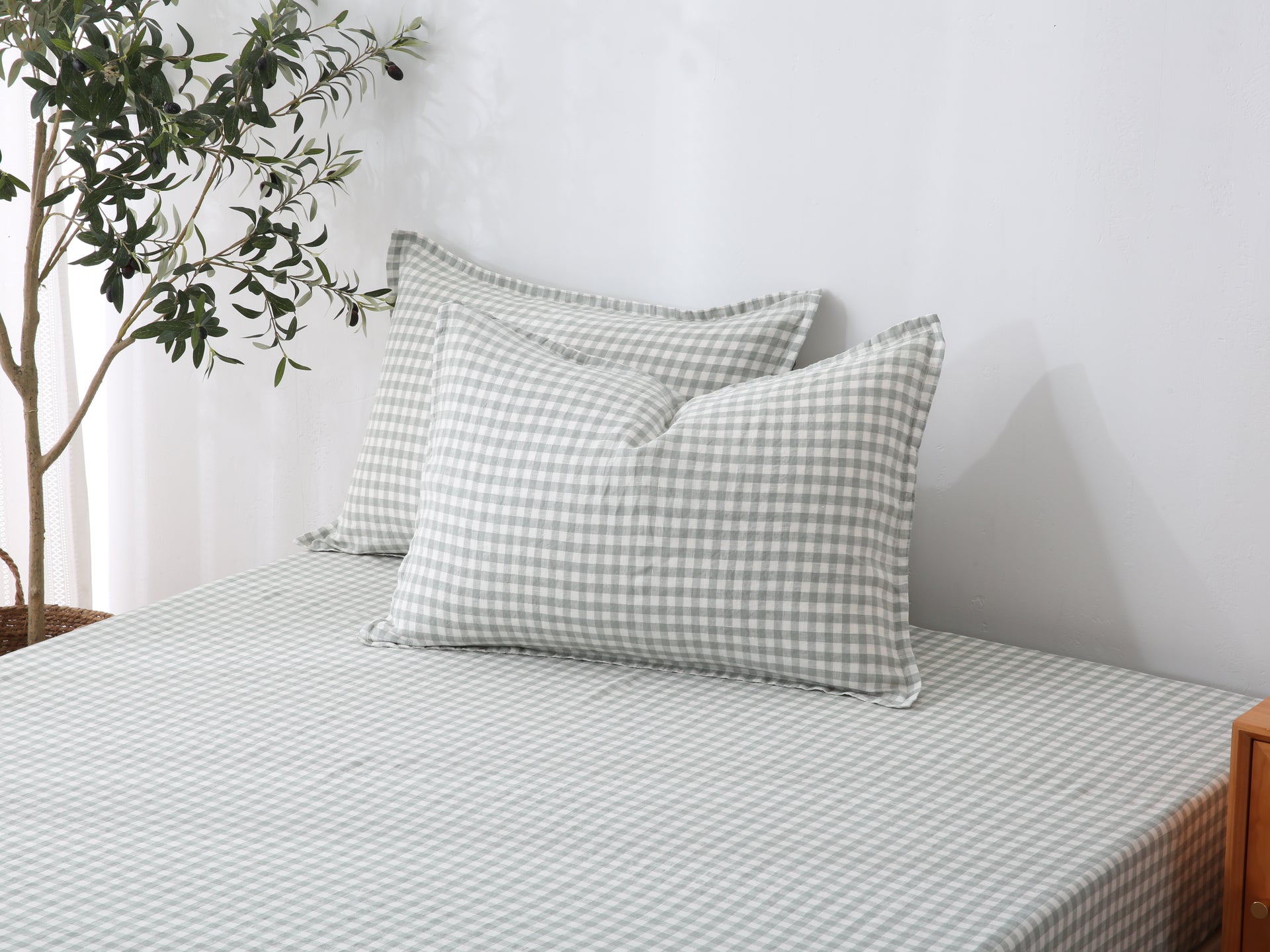 Linen Sheet Set - Sage Gingham