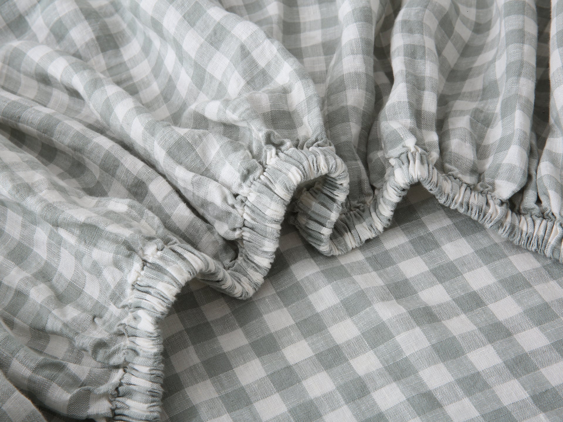 Linen Fitted Sheet - Sage Gingham