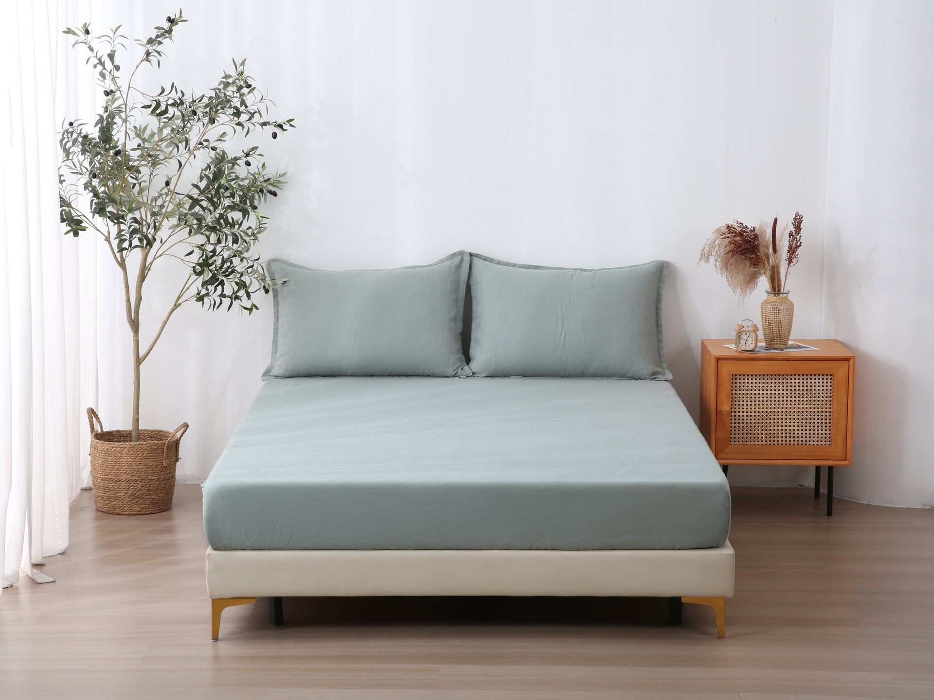 Linen Fitted Sheet - Sage