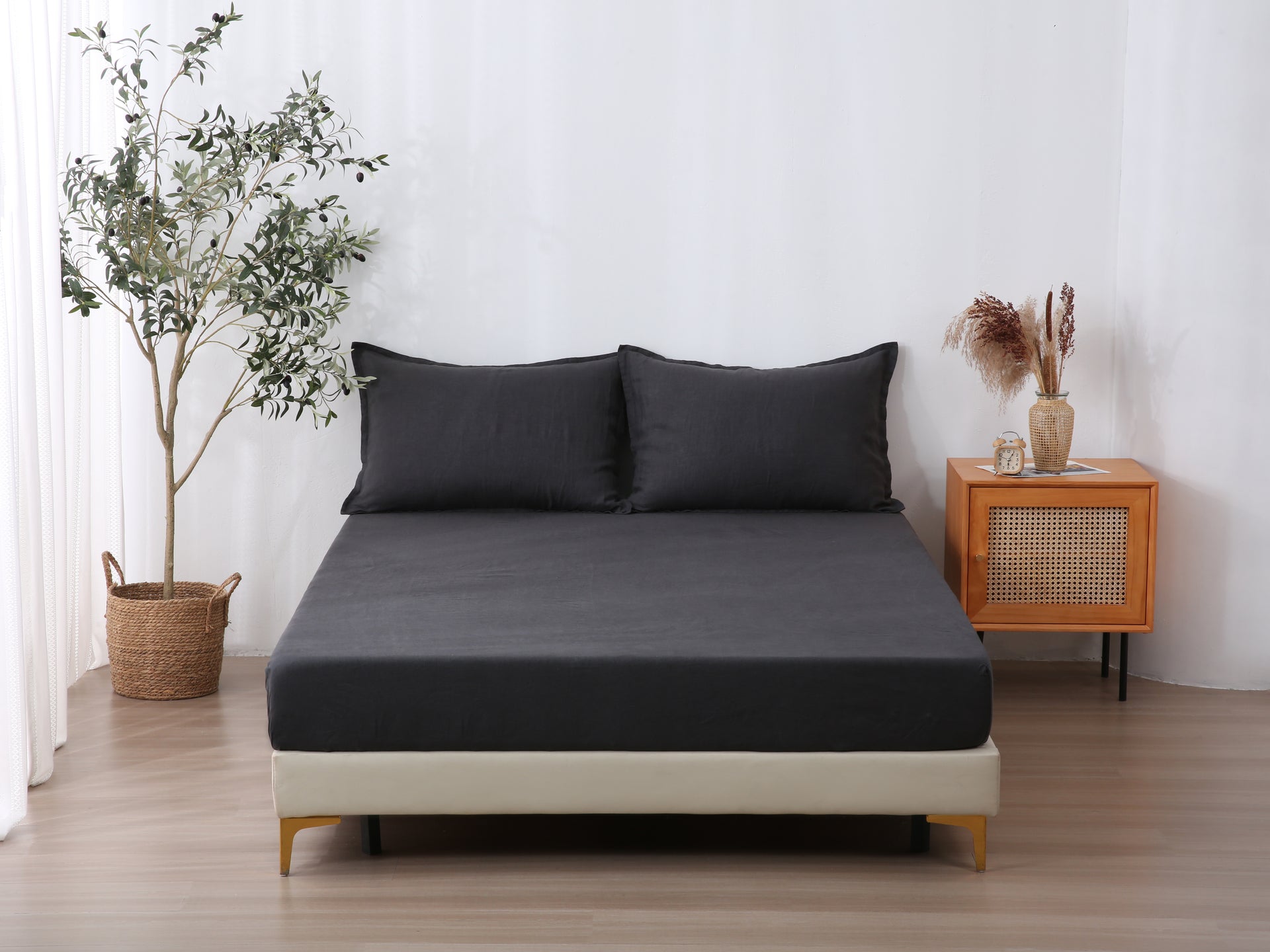 Linen Fitted Sheet - Charcoal