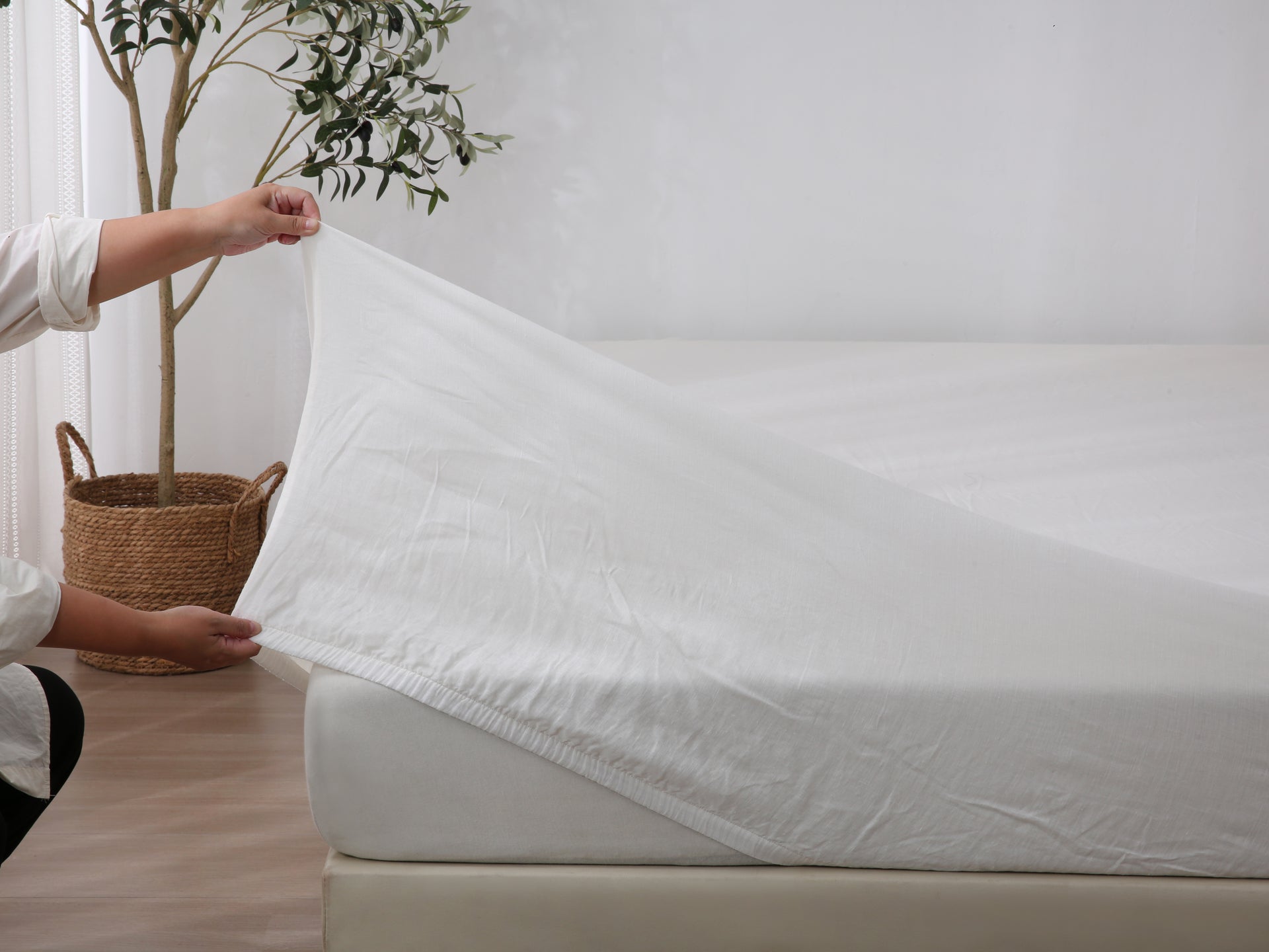 Linen Fitted Sheet - Cloud