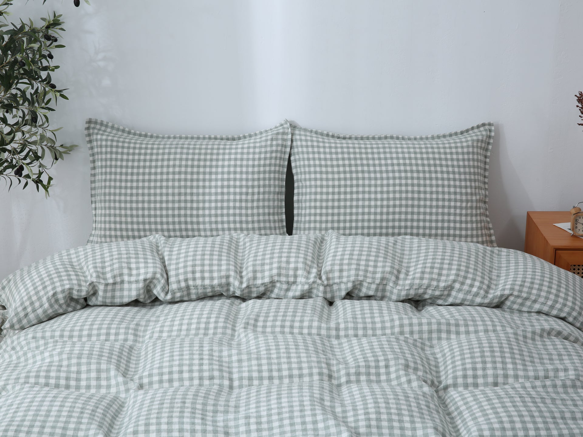 Linen Duvet Cover + Pillowcases - Sage Gingham