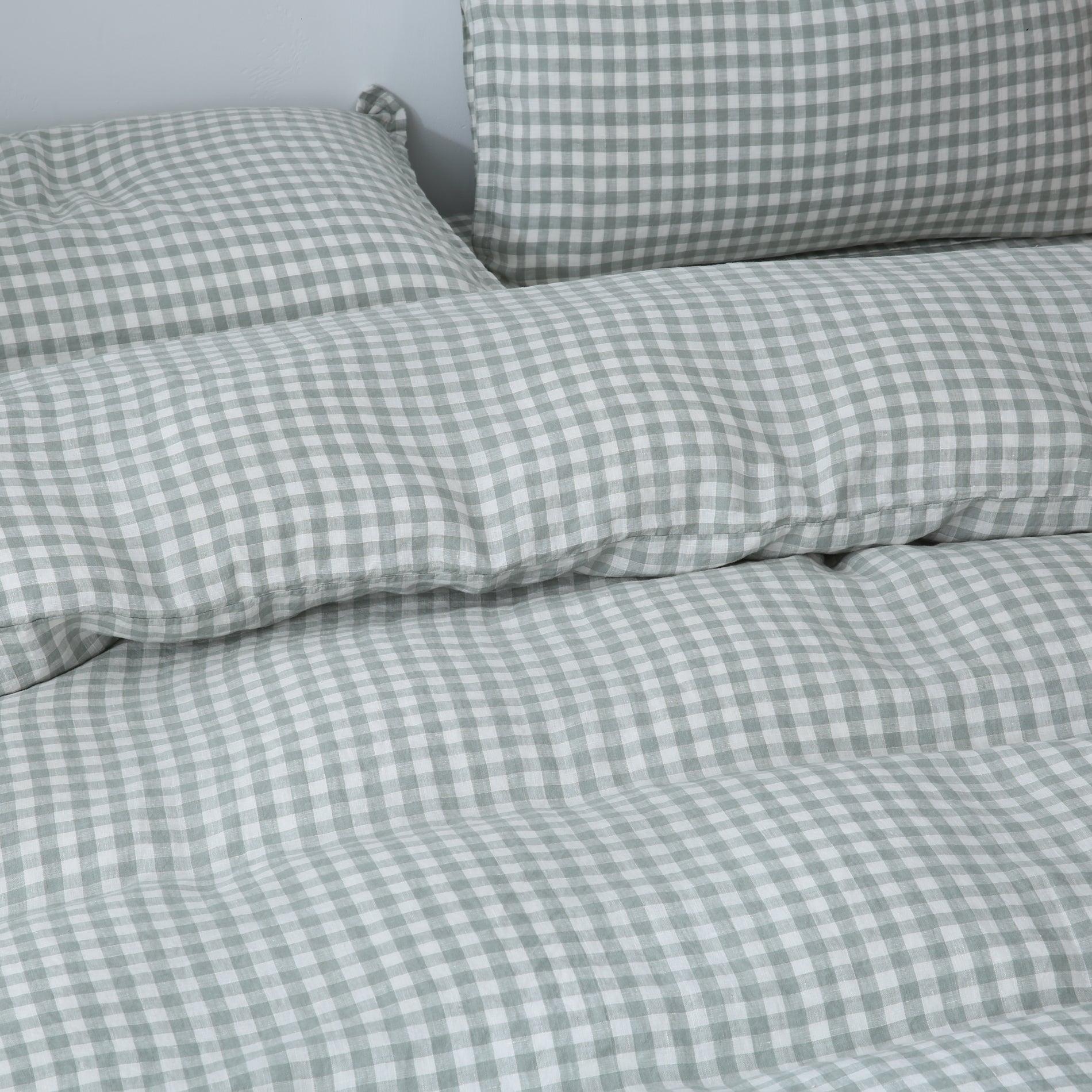 Linen Duvet Cover + Pillowcases - Sage Gingham