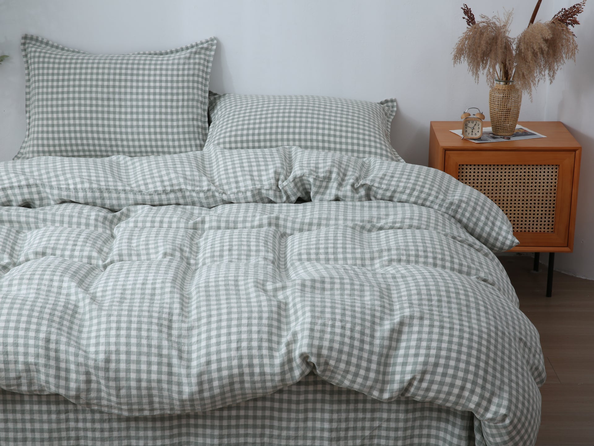 Linen Duvet Cover + Pillowcases - Sage Gingham